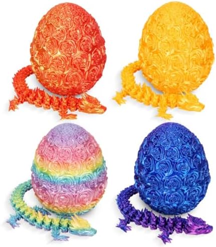 4 Pack 3D Printed Dragon,Dragon Eggs with Dragon Inside - Desktop Decor Collectible, Dragon Toy with Roses Design, for Boys and Girls