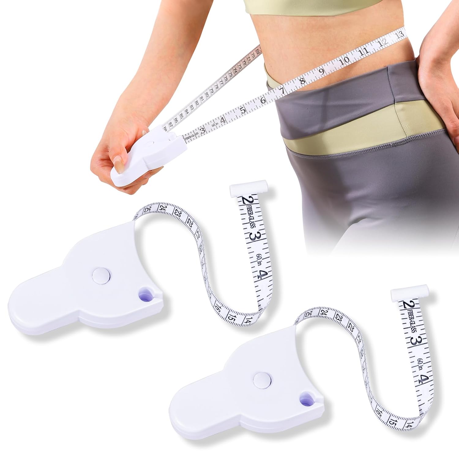 SheerDelight Body Measuring Tape, 2 Pack Retractable Measuring Tape for Body Measurements with Locking Mechanism and Push Button, Automatic Body Tape Measure for Fitness &amp; Tailoring - White