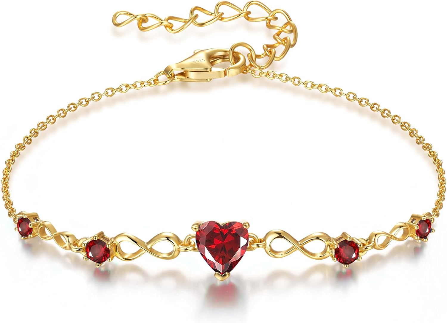 G&amp;GEMSJEW Infinity Heart Birthstone Bracelets for Women, 925 Sterling Silver Women Charm Link Bracelet Adjustable, Birthday Anniversary Christmas Jewelry Gifts for Women Wife Mom Girlfriend Her