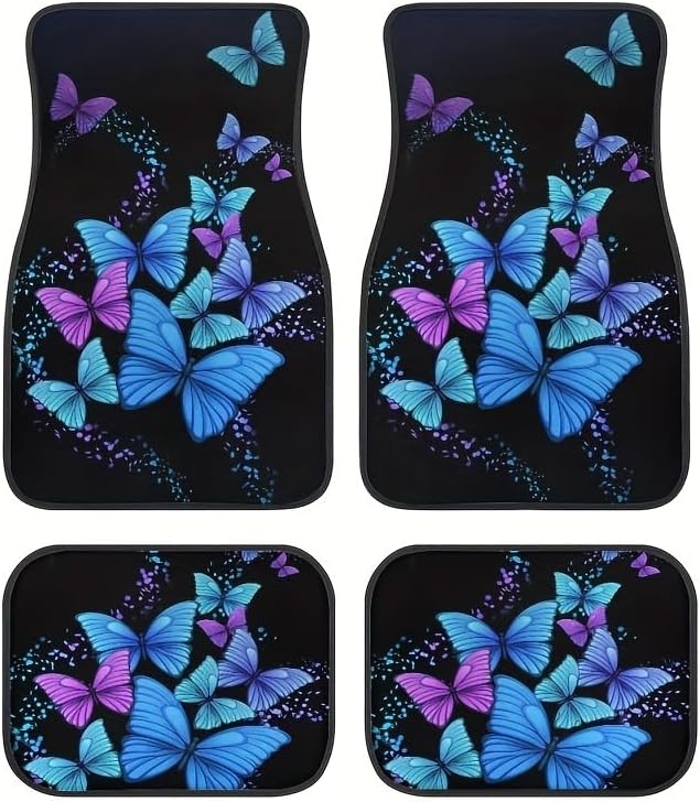Butterfly Printing Car Floor Mats,Black Carpet Floor Mats with Heel Pad for Cute Women Girl, Universal Fit for Suvs,Sedans,Trucks,Cars, Set of 4 (Butterfly Style 1)