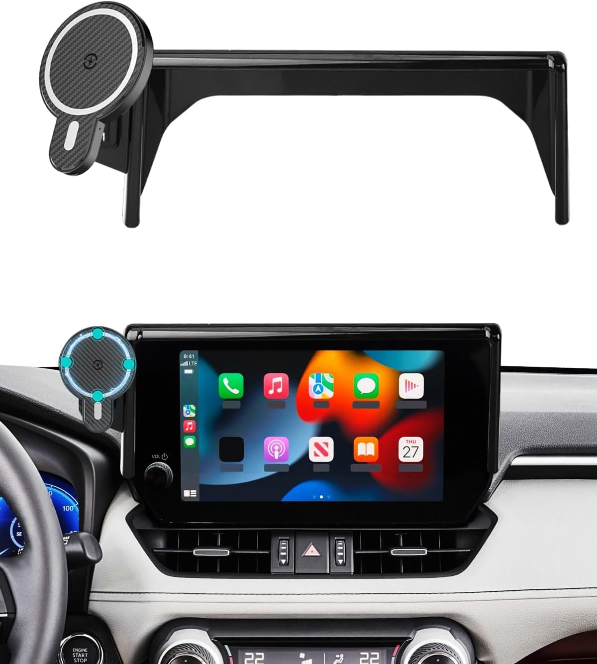 PZK Car Phone Holder for Toyota RAV4 2019-2025 Hybrid LE\/XLE\/Premium Accessories 7\/8-Inch Screen Magnetic 15W Fast Wireless Charger Car Phone Mount 360° Rotation Not Affect Vent (Not Fit 9\/10.5 in