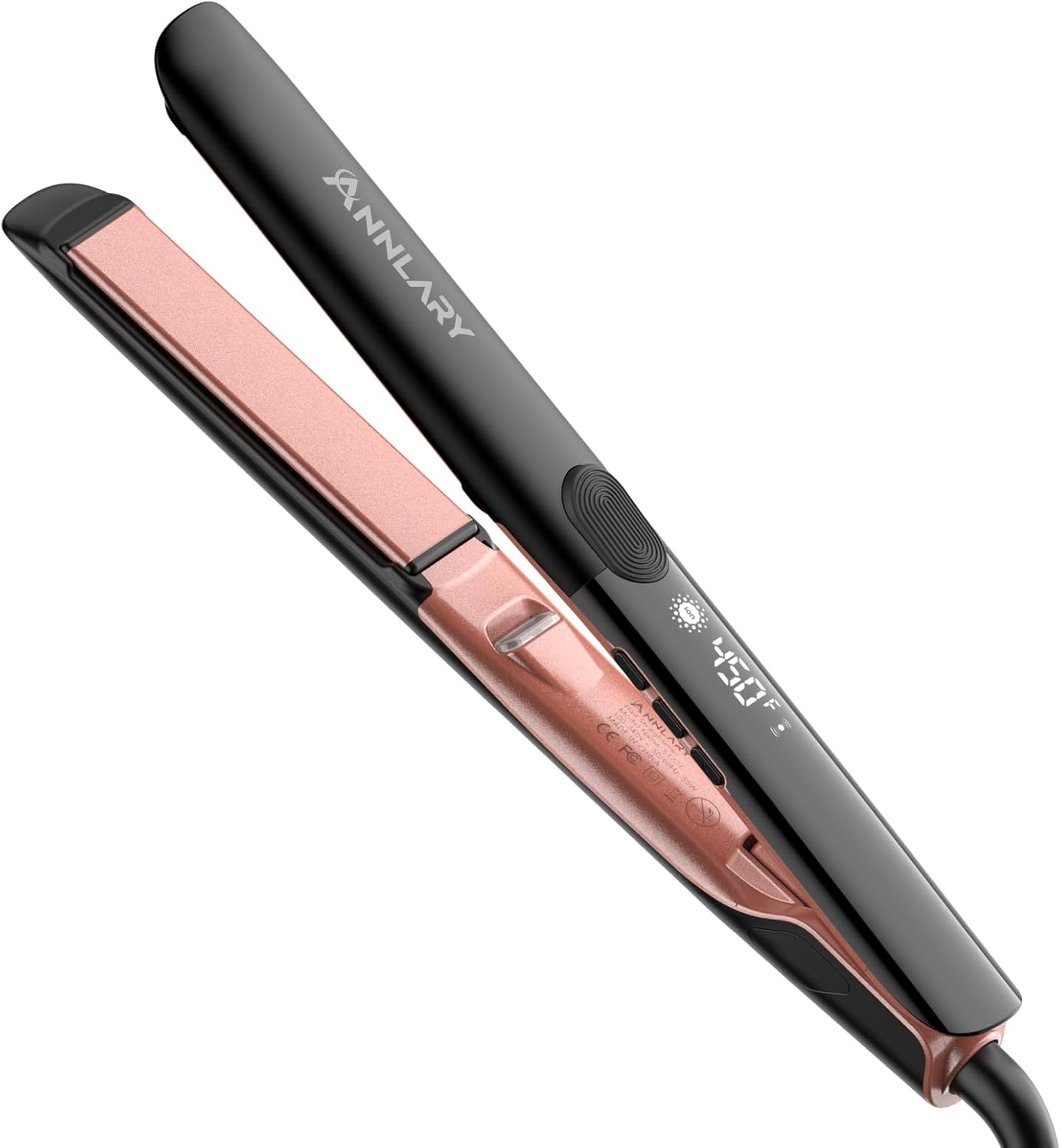 Annlary Hair Straightener 1 Inch Flat Iron and Curler 2 in 1 Titanium Ceramic Ionic Dual Voltage Straightener with Heat-Resistant Silicone, for Less Frizz, Shinier &amp; Smoother