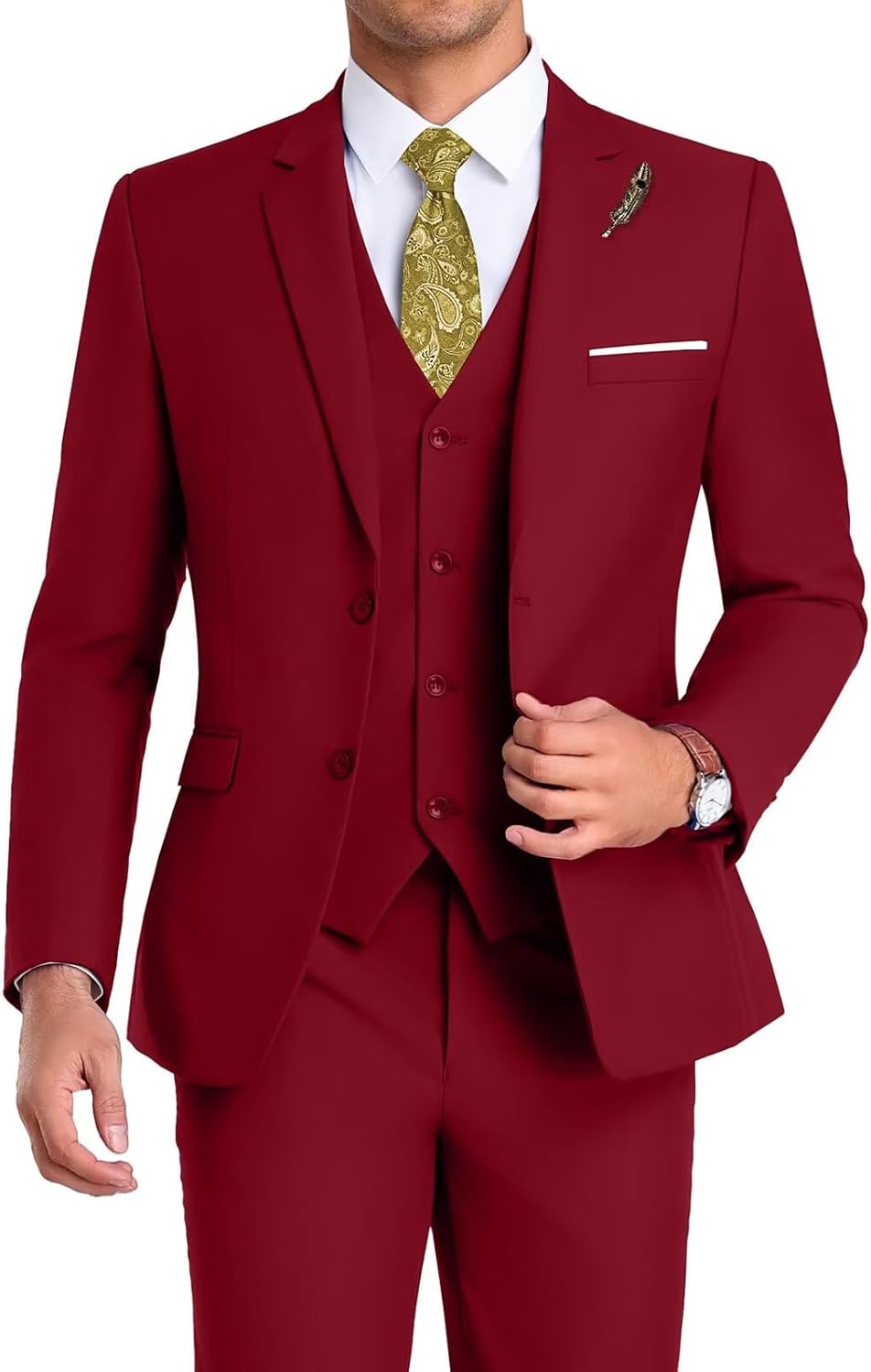 High-End Suits Men Suit Groomsmen Suit Orange Slim Fit 3 Pieces Suit for Men Notched Lapel Jacket Vest Pants