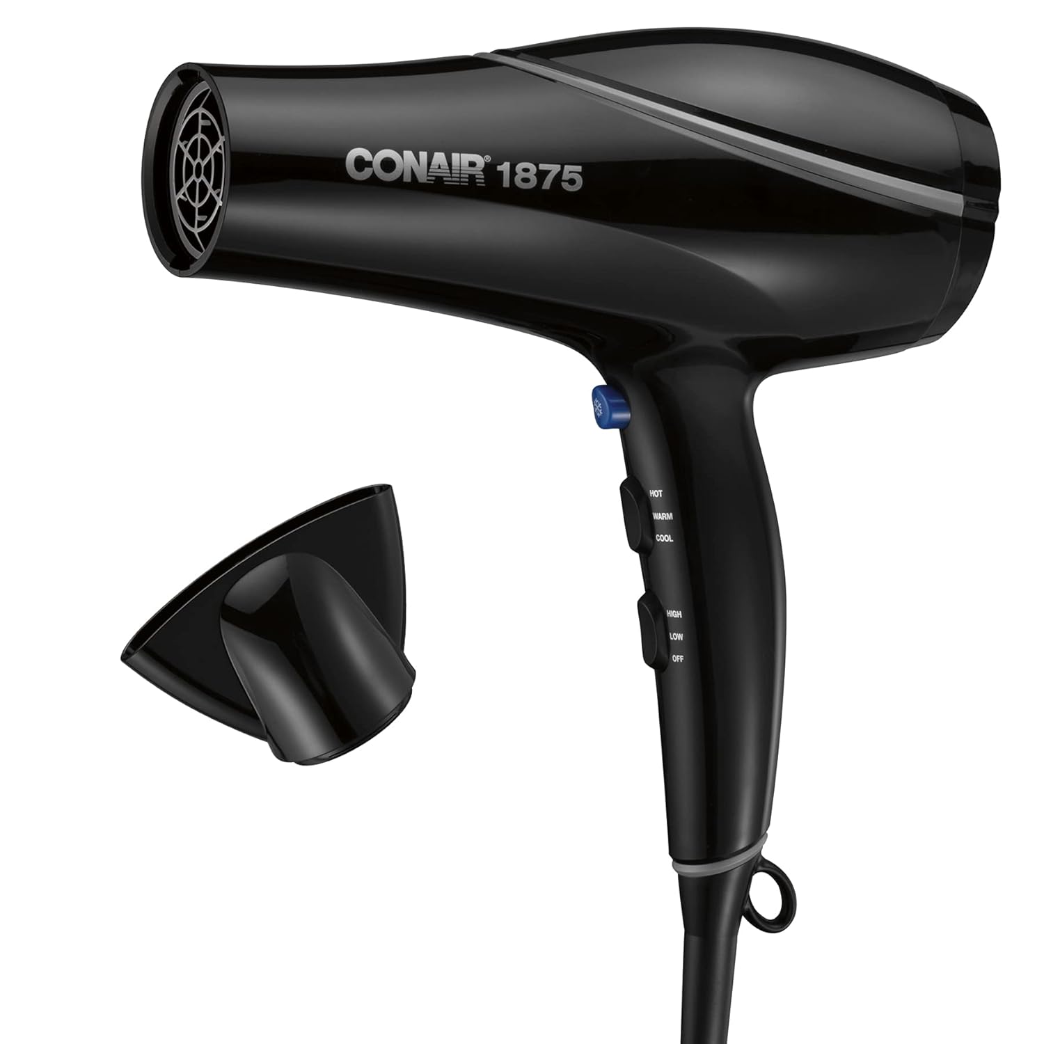 Conair Hair Dryer Style &amp; Shine Natural Crystal Collection, 1875W Hairdryer, 3 Heat Settings, 2 Speeds, Blow Dryer with Concentrator Attachment, Ionic &amp; Hematite-Infused Ceramic Technology, Bl