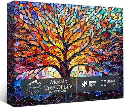 PICKFORU Stained Glass Puzzle Tree of Life Puzzles for Adults 1000 Pieces, Impossible Hard Difficult Challenging Puzzles for Adults, Colorful Mosaic Tree of Life Jigsaw Puzzle 1000 Pieces