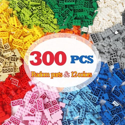300 PCS Building Bricks Compatible with Lego Classic - 300 Pieces Basic Bulk Building Blocks in Random Color - Mixed Shape (300PCS)