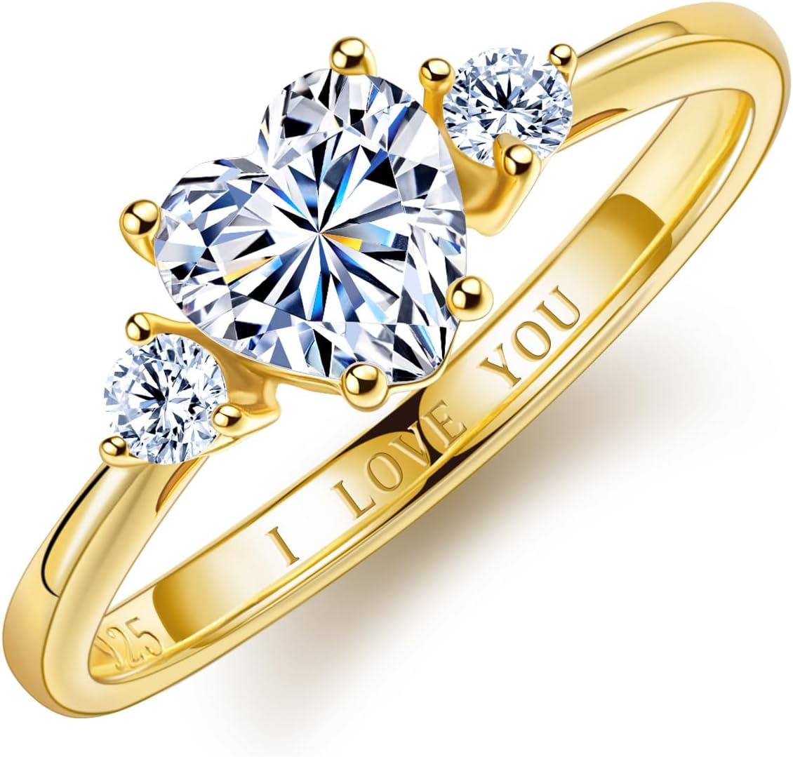 JIAOGE Mothers Day Gifts for Mom - S925 Sterling Silver 1.14ct D Color VVS1 Clarity Lab Created Brilliant Heart Cut Moissanite Rings for Women Wedding Promise Engagement Ring Anniversary Bride Gift