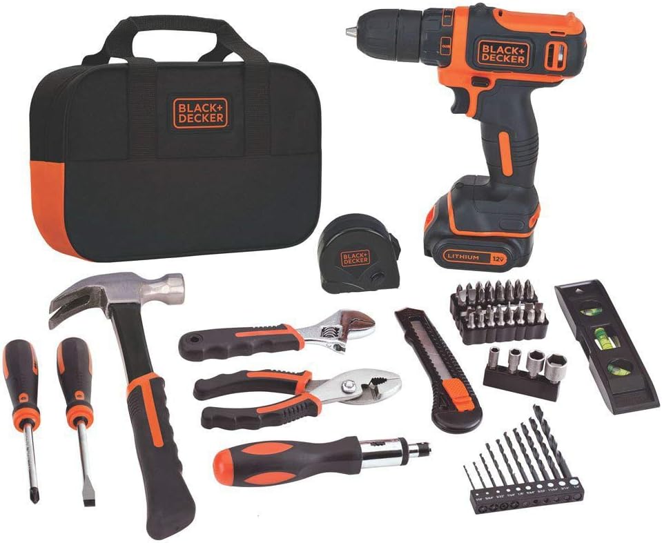 BLACK+DECKER 12V MAX Drill &amp; Home Tool Kit, 60-Piece (BDCDD12PK)