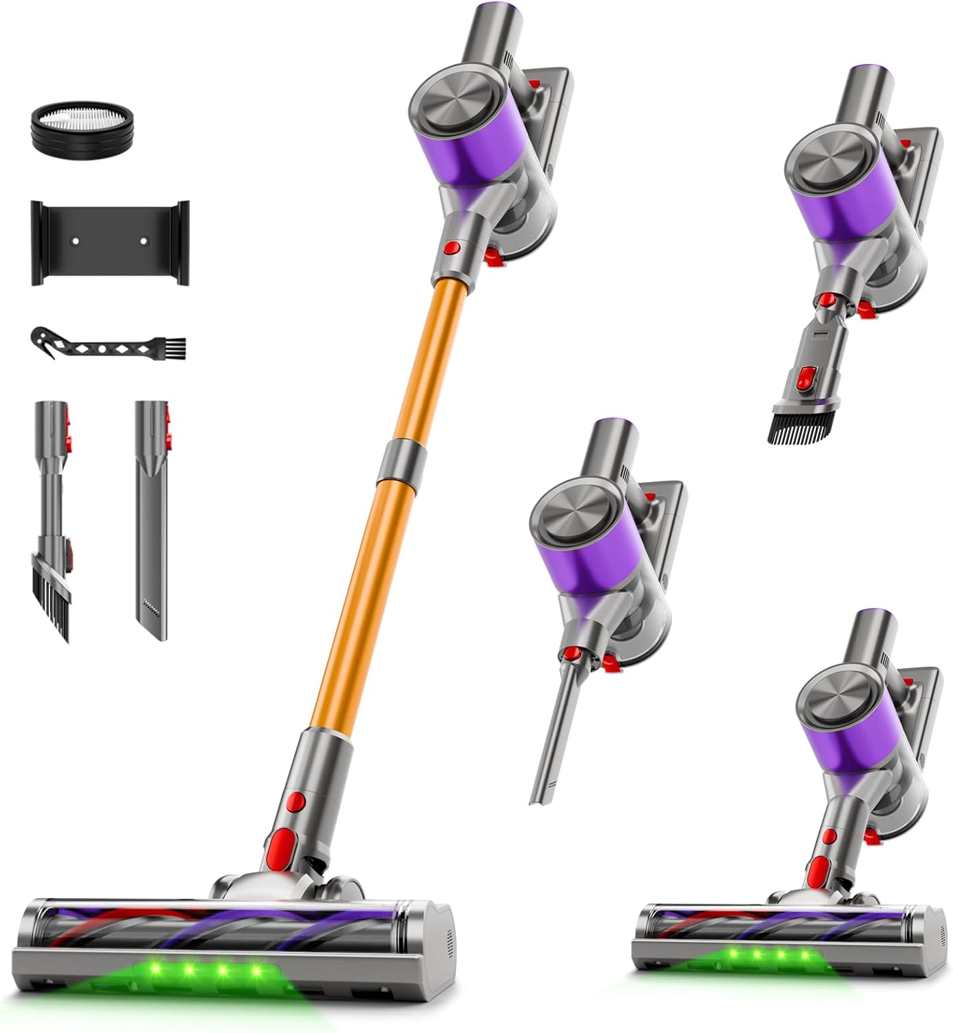 Clinkal Cordless Stick Vacuum Cleaner, 40Kpa Powerful Suction Vacuum Cleaner with LED Headlight, Detachable Battery, 8-in-1 Lightweight Handheld Vacuums for Pet Hair Carpet and Hardwood Floor, Purple
