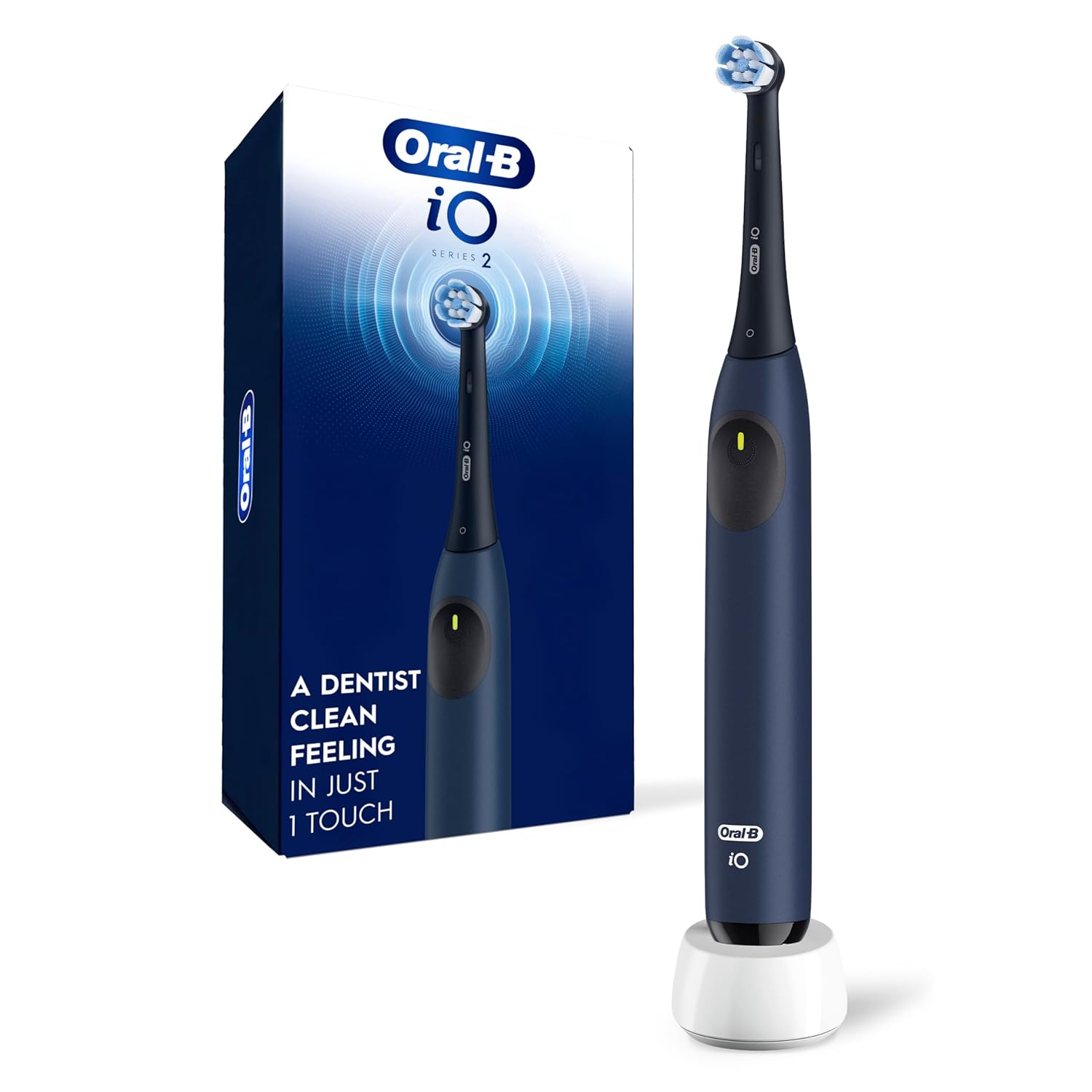 Oral-B Rechargeable Electric Toothbrush, iO2, 3 Cleaning Modes, Automatic Pressure Sensor to Protect Gums, Dark Blue