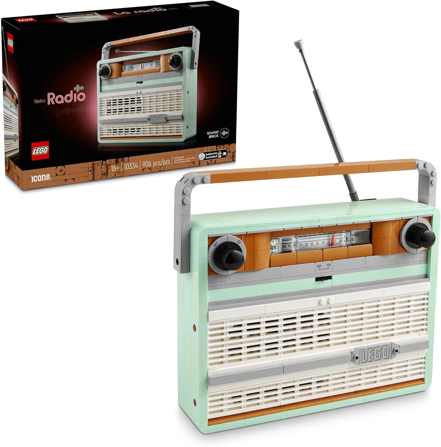 LEGO Icons Retro Radio Building Set for Adults - Home Decor for Bedroom or Desk with Vintage Aesthetic, Sound Effects, &amp; Smart Phone Integration - Birthday Gifts for Men &amp; Women - 10334