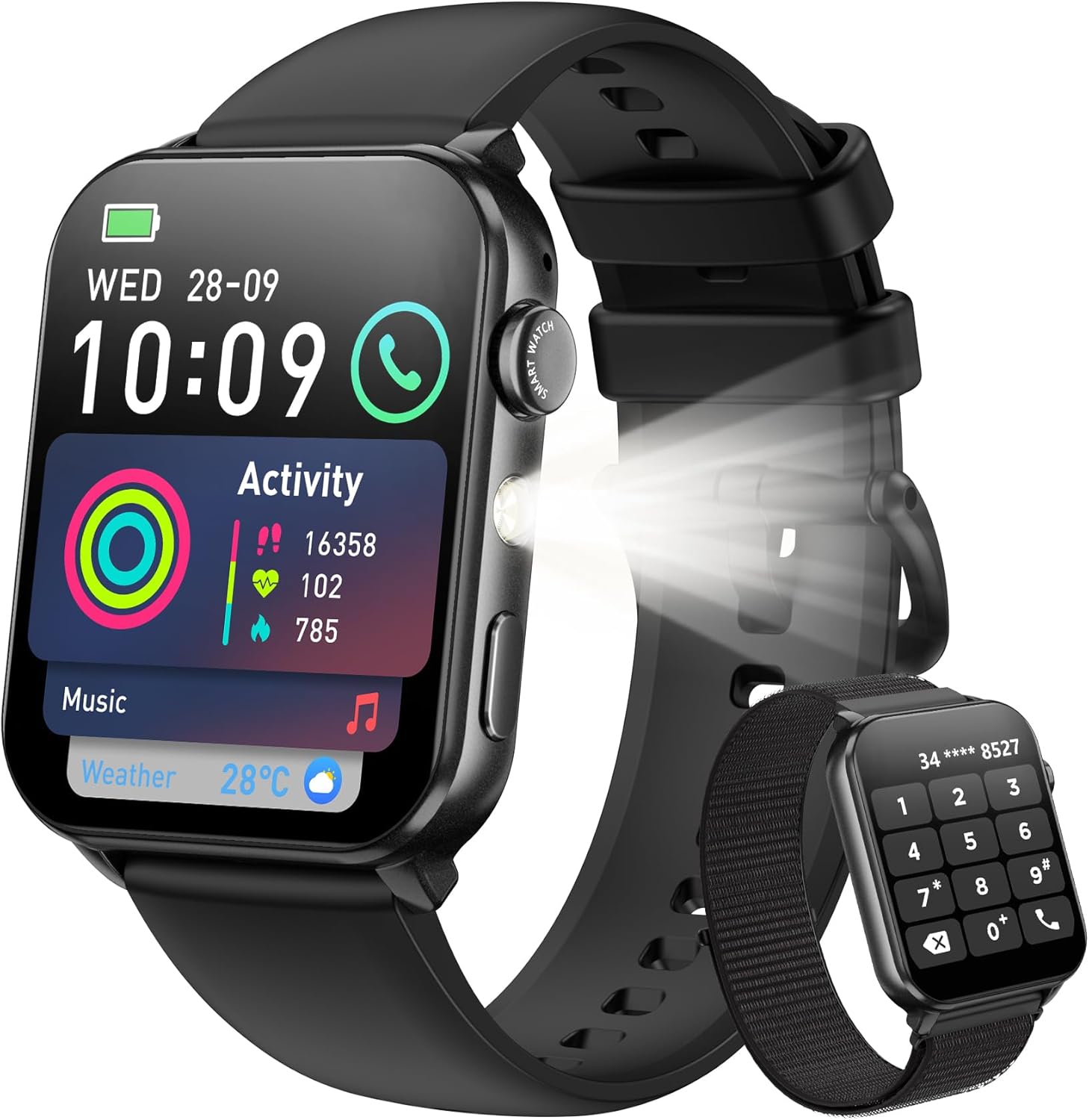 Blackview Smart Watch for Men Women,1.91" HD Touchscreen Fitness Watch with Flashlight, Bluetooth Notifications\/Make Calls, Heart Rate\/Sleep Monitor\/2 Straps, Fitness Watch for Android\/iPhone