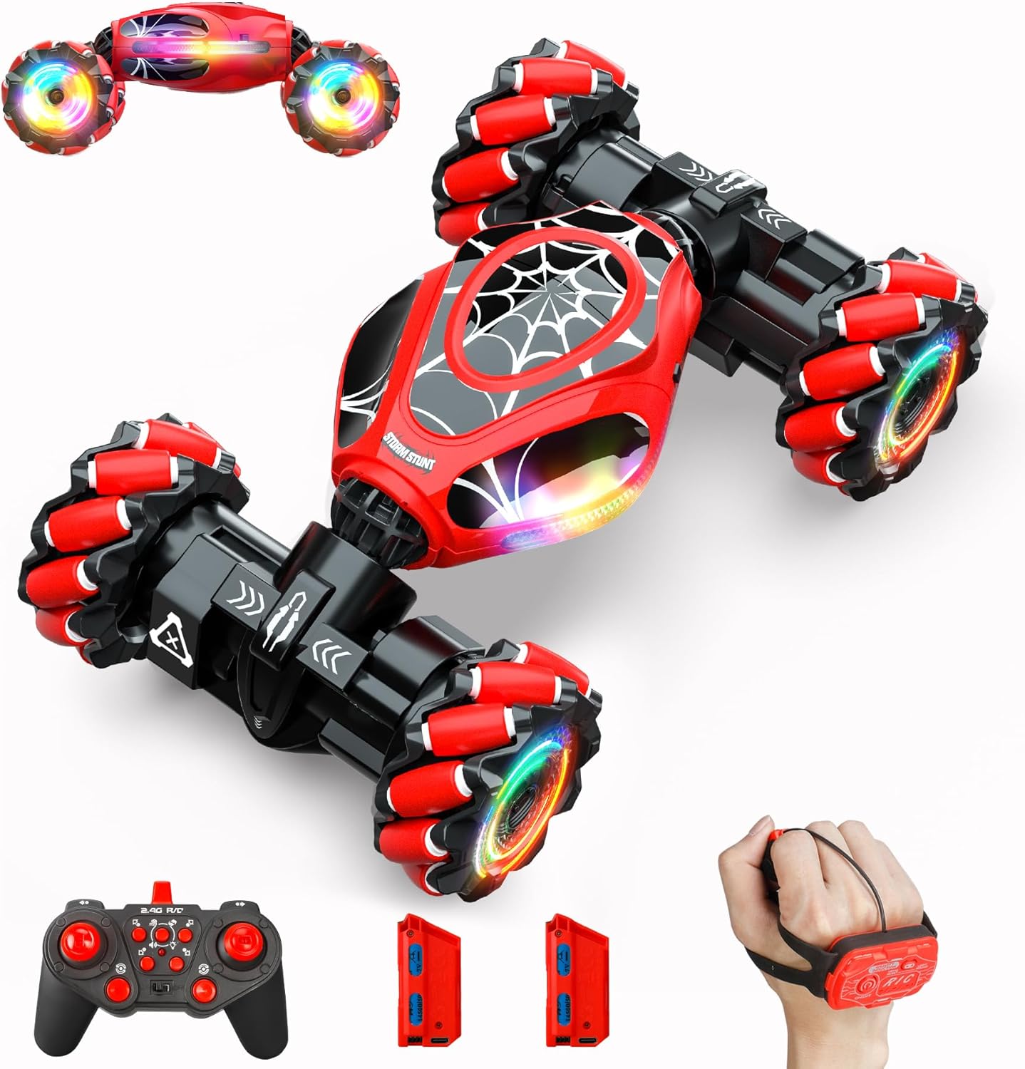 HOSHIPLAY Gesture RC Car, 1:18 4WD Transform Off-Road Stunt Car with Gesture &amp; Remote Control, 360° Flips Drift Vehicle with LED Lights Music, All Terrain Toy Cars Gifts for Boys Girls Age 6-12