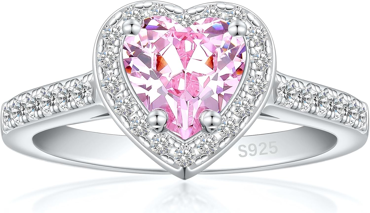 Cijisx 925 Sterling Silver Engagement Ring for Women Heart Gemstone Birthstone Promise Ring for Her Colored Cubic Zirconia Ring Size 4-10.5