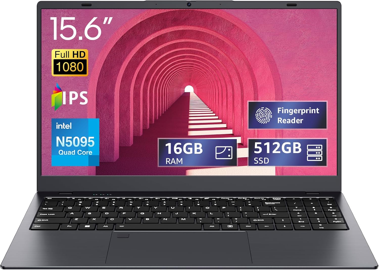 UOWAMOU 15.6-inch, 16GB RAM, 512GB SSD, FHD IPS Display Laptop Computer, N5095 Quad Core, 2.4\/5G WiFi, BT4.2 Backlit and Fingerprint, Lightweight and Portable