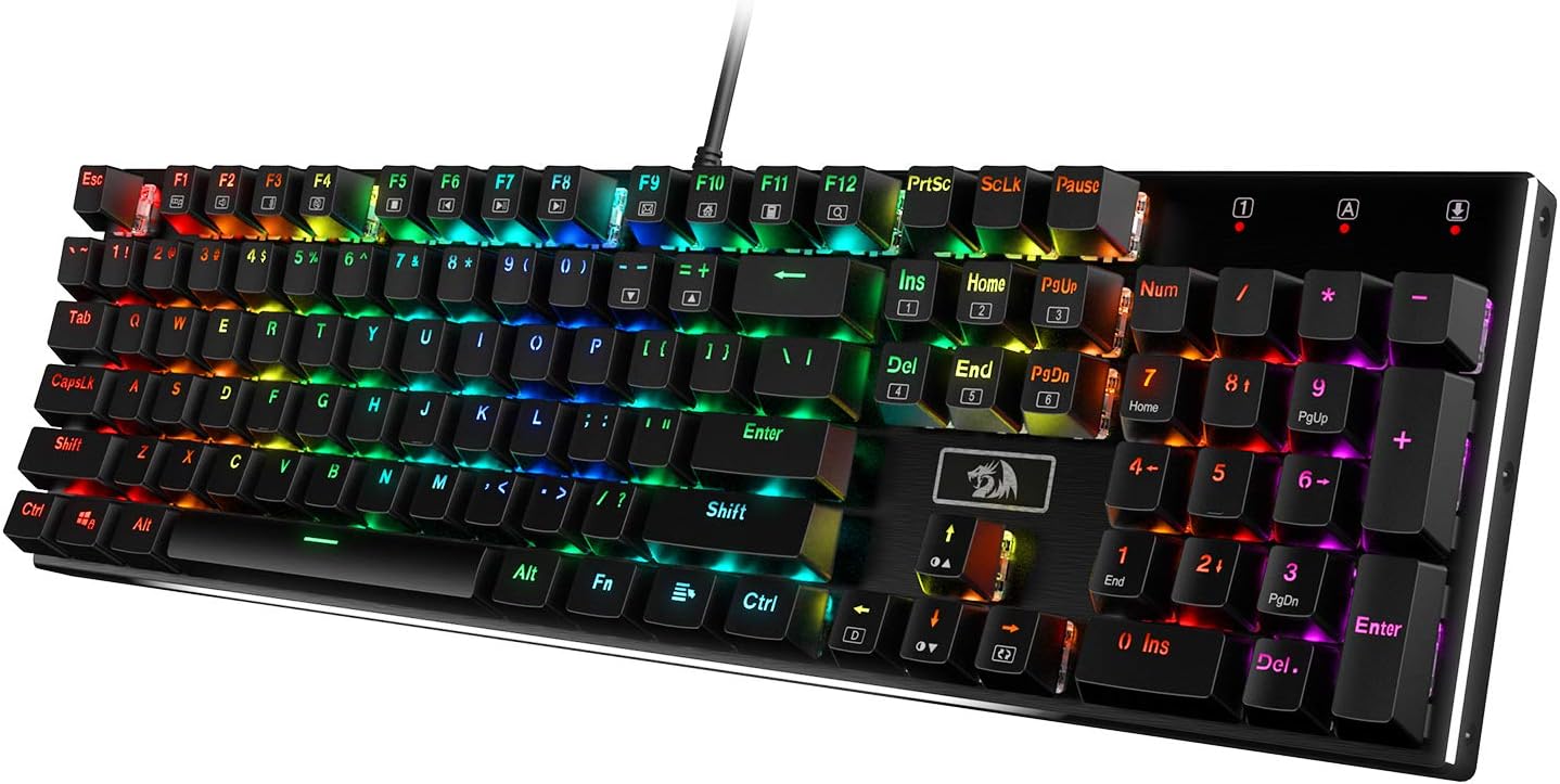 Redragon K556 RGB LED Backlit Wired Mechanical Gaming Keyboard, 104 Keys Hot-Swap Mechanical Keyboard w\/Aluminum Base, Upgraded Socket and Noise Absorbing Foams, Soft Tactile Brown Switch
