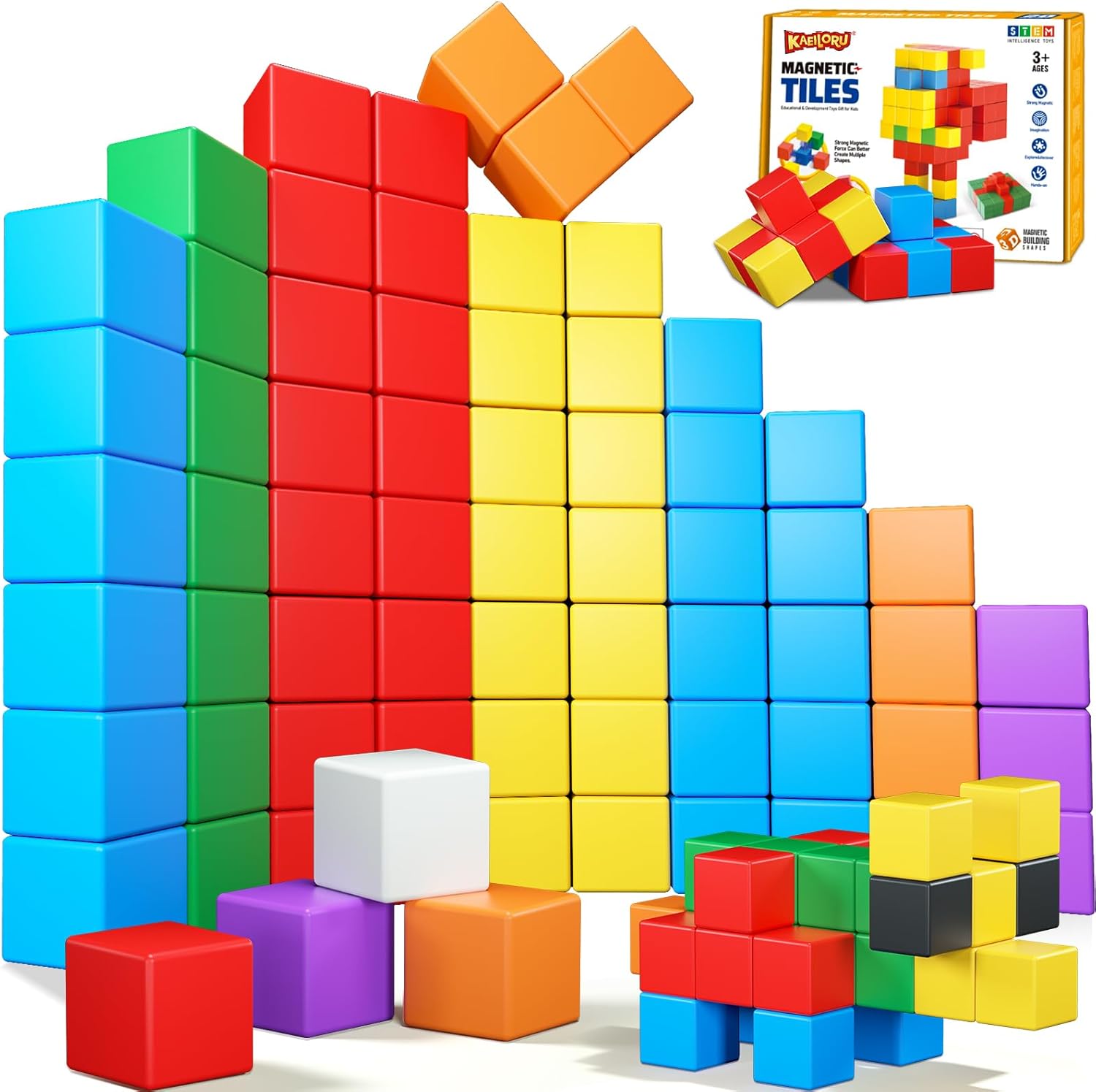 Magnetic Blocks,32PCS Magnetic Building Blocks for Toddlers Age 3-5 Magnet Cubes Toys STEM Educational Sensory Montessori Toys 1-3 Christmas Birthday Gifts for Kids Ages 3 4 5 6 Year Old Boys Girls