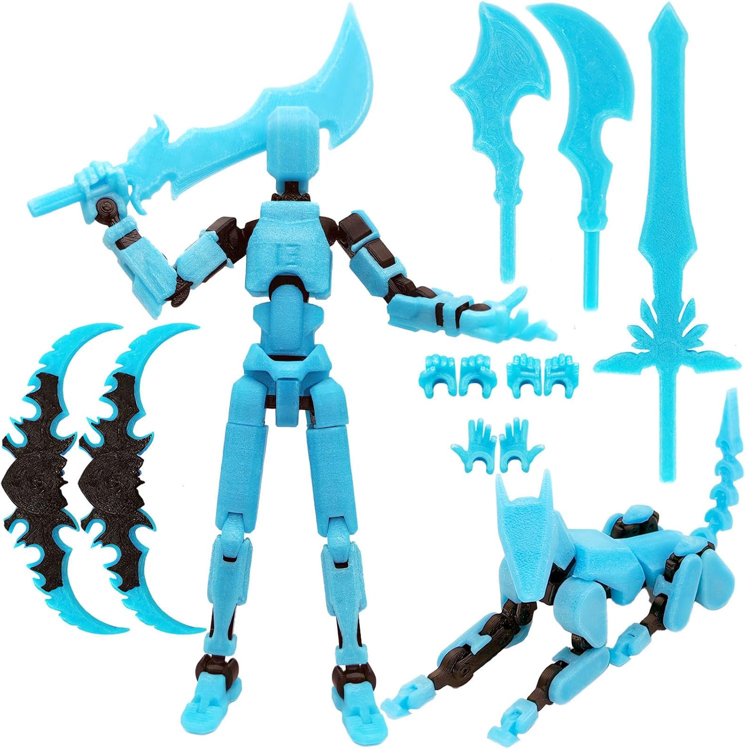 masijssa Titan 13 Action Figures (Grow in The Dark Blue) T13 3D Action Figure Set Already Assembled Dummy Robot Nova 13 Printed Multi-Jointed Movable Toy for Gift Collectors (Blue Black + Dog)