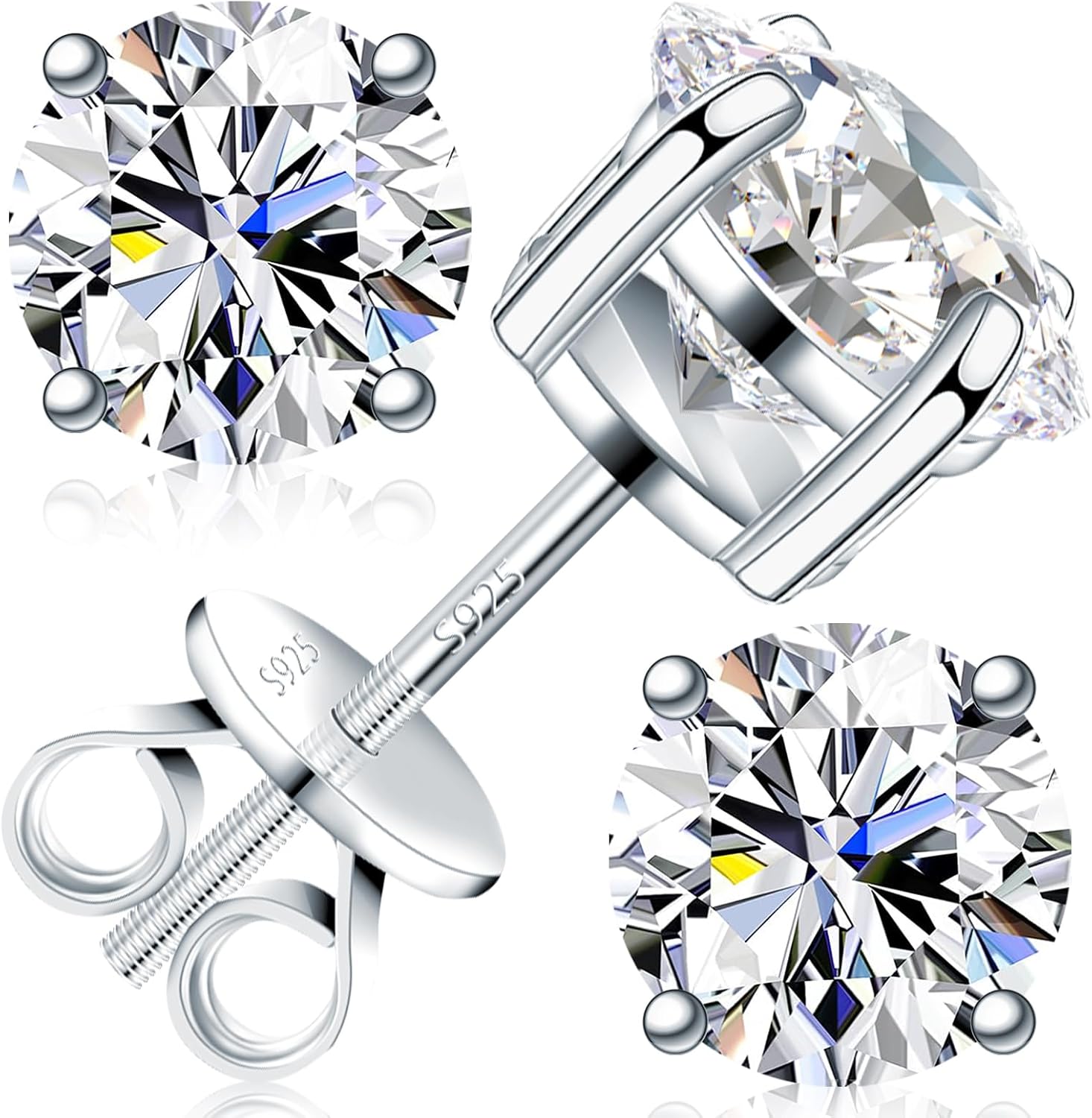 Velelia Moissanite Earrings for Men Women, 0.2ct-3.0ct Men 925 Sterling Silver Earrings, Round Cut Diamond Stud Earrings for Women