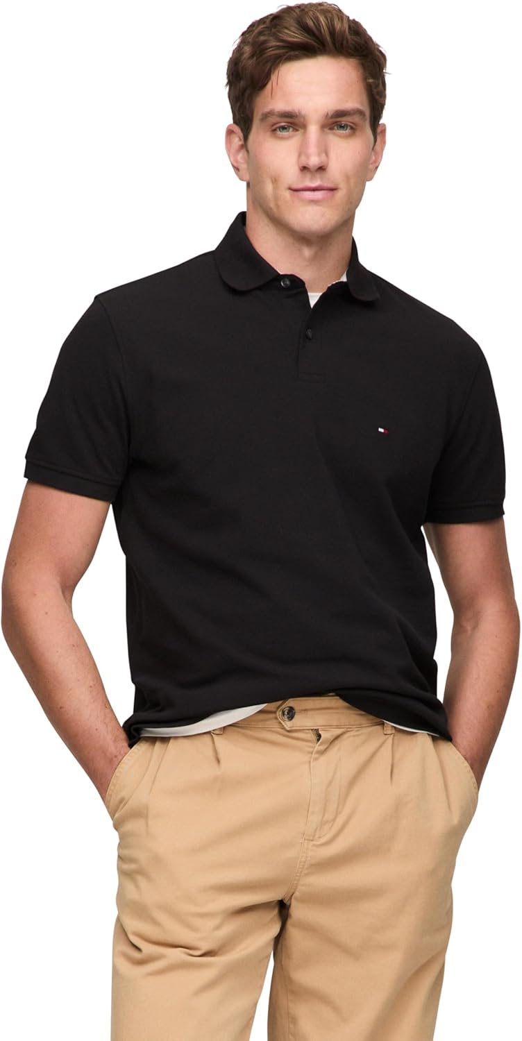 Tommy Hilfiger Men's Short Sleeve Polo Shirts in Classic Fit with Stretch and Organic Pique Cotton
