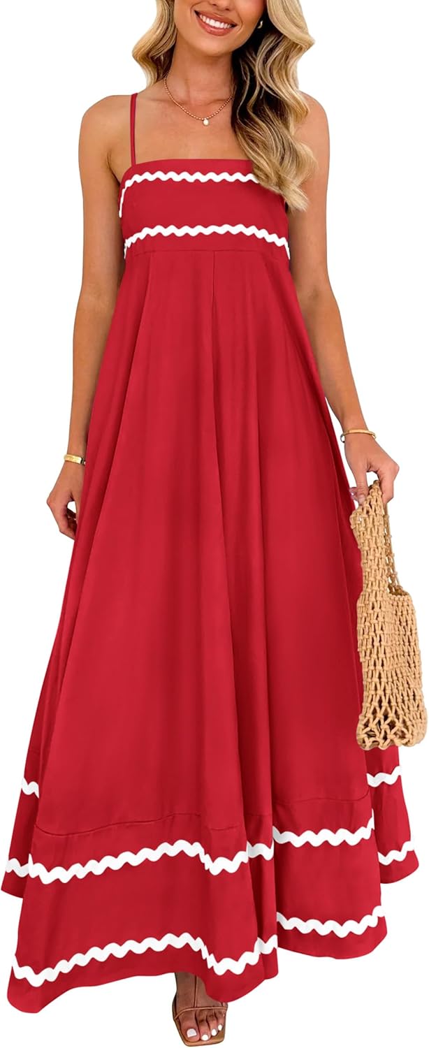 PRETTYGARDEN Women's 2026 Summer Flowy Maxi Dress Casual Sleeveless Spaghetti Strap Ruffle Beach Long Dresses