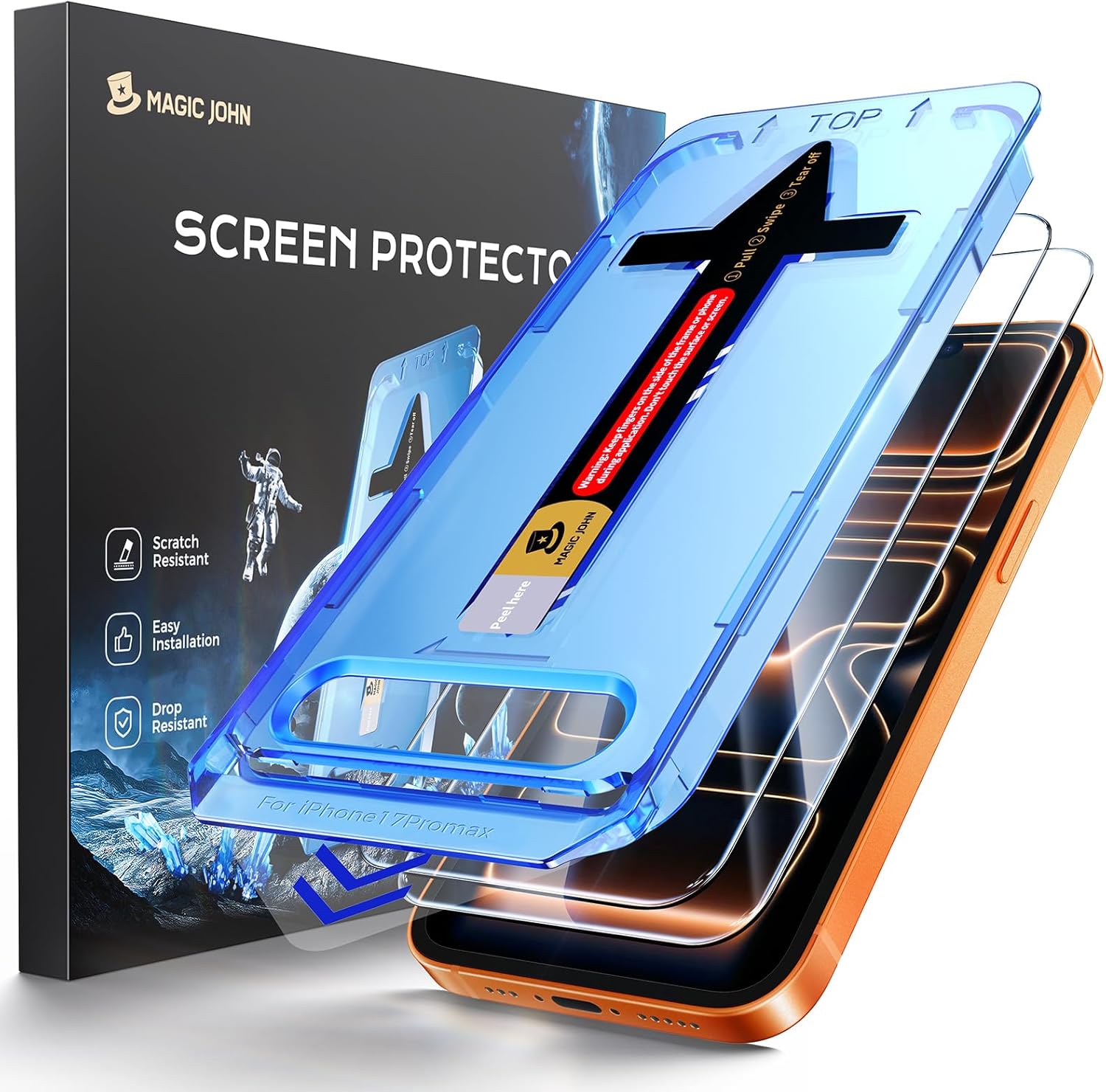 MAGIC JOHN 2 Pack for iPhone 17 Pro Max 6.9 inch Tempered Glass Screen Protector, Auto Dust-Elimination, Bubble Free, HD Clear, Easy Installation