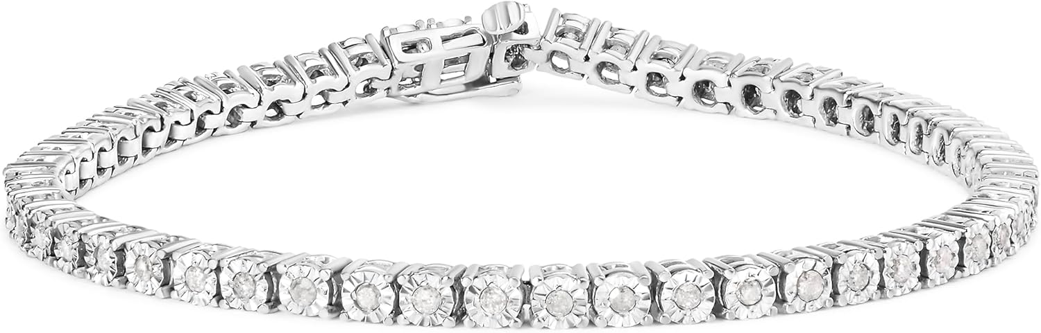 Original Classics 1.0 Cttw Miracle Set White Diamond Round Faceted Bezel Tennis Bracelet (I-J Color, I3 Clarity) - Choice of Metal Color and Size