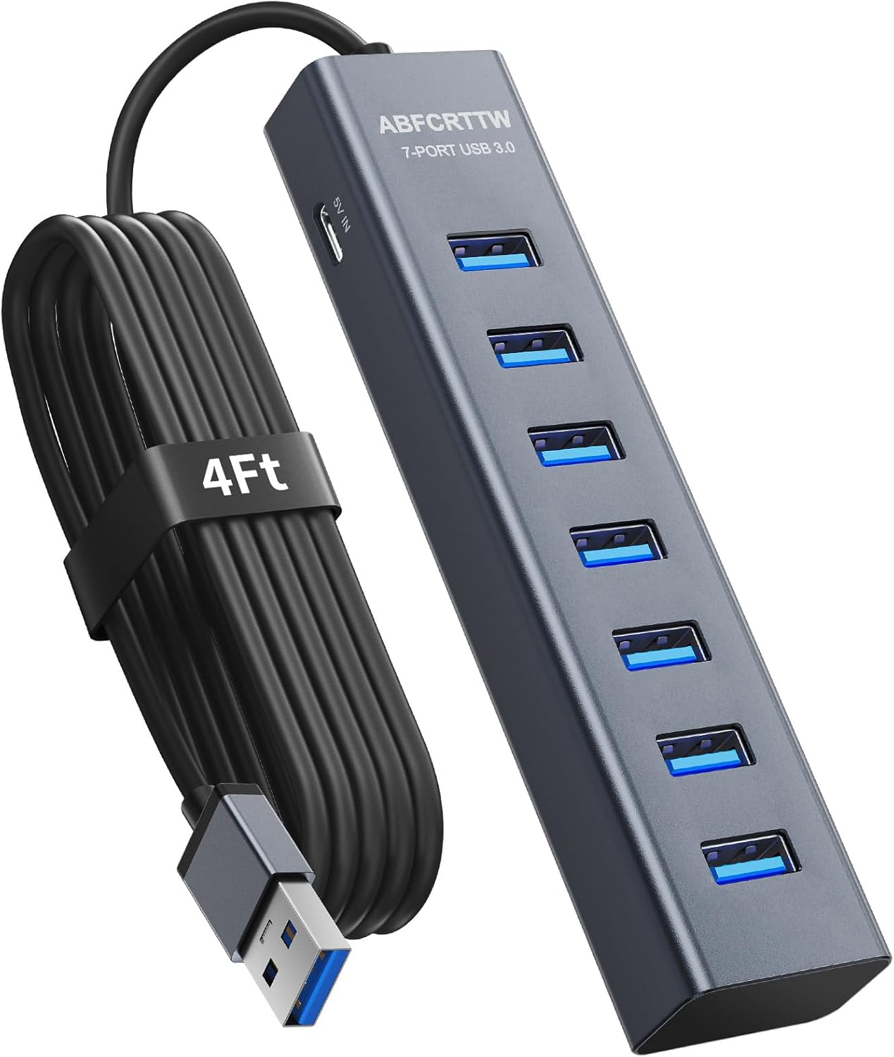 ABFCRTTW 4Ft 7-Port USB 3.0 Hub for Desktop - Aluminium USB Extender Hub 5Gbps, USB Multiport Adapter, USB Splitter, USB Hub Long Cable for Desktop, PC, Flash Drive, Mobile HDD, Windows\/XPS, 1.2m