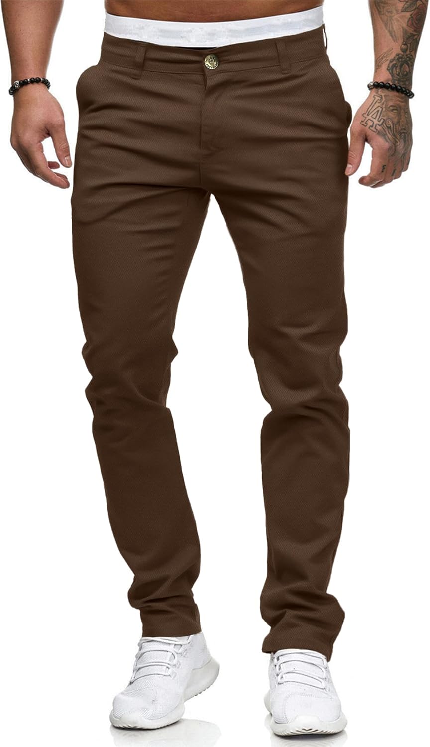 ALLABREVE Men's Chinos Casual Dress Pants Slim Fit Skinny Stretch Flat-Front Lightweight Comfort Slacks