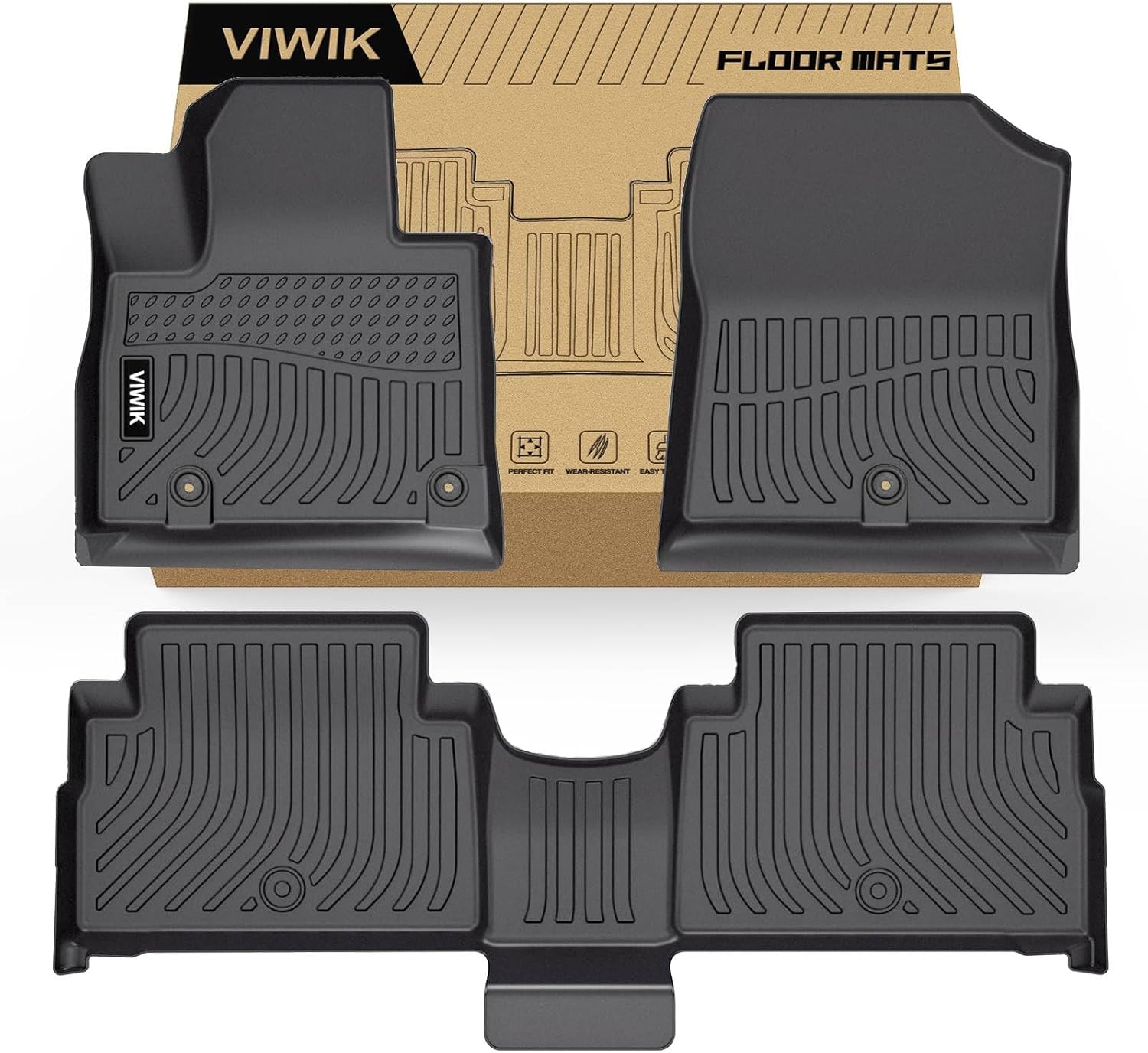 VIWIK Floor Mats for Hyundai Santa Fe Hybrid 2021-2023 - All Weather Protection, Custom Fit 1st &amp; 2nd Row, TPE, Non-Slip, Easy to Clean, 3D Scanning Design, Waterproof, Durable, Odorless