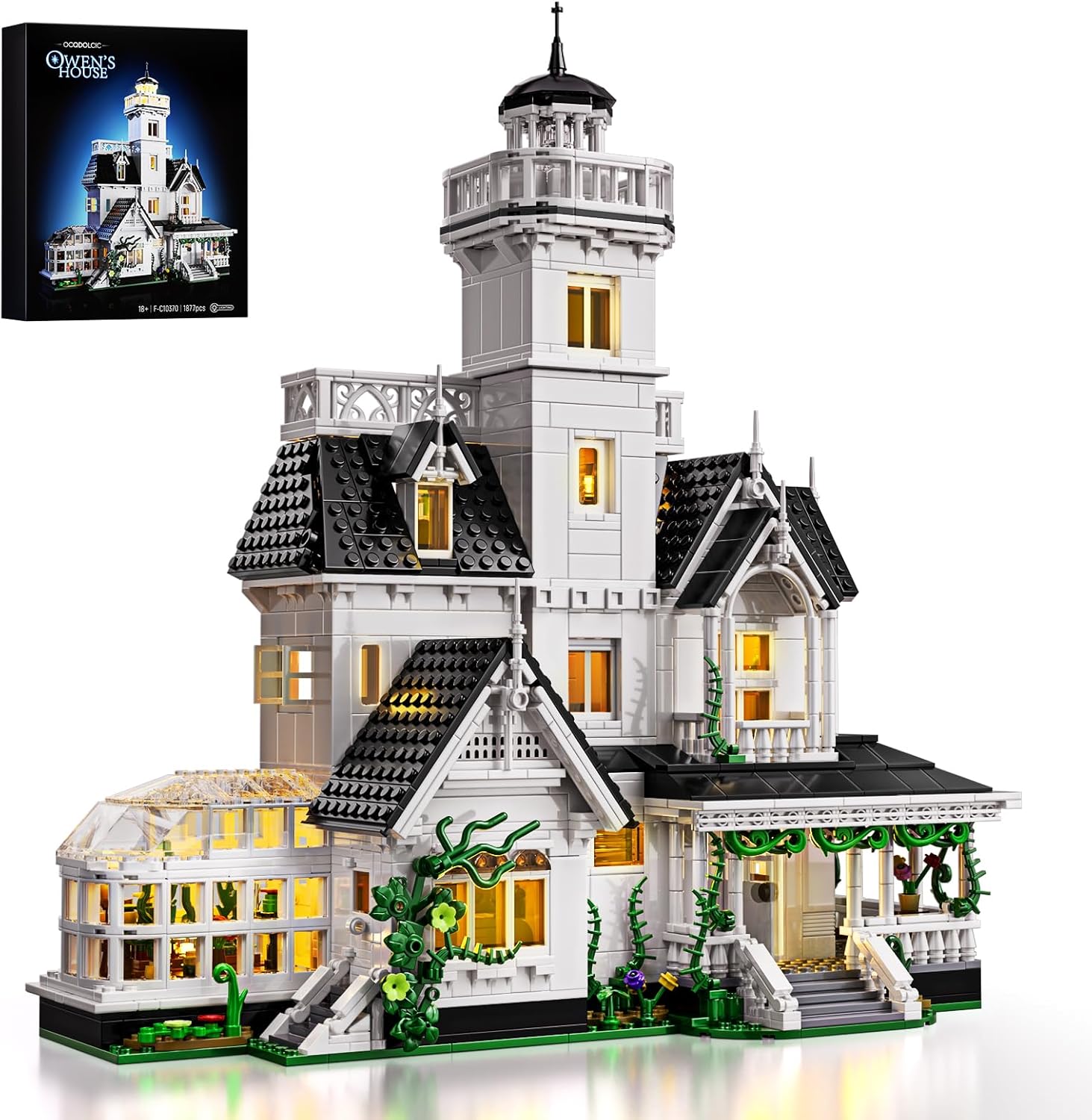 Magic House Building Set with LED Light, Owens House Blocks Toy, Creator Architecture Model Building Kit, Compatible with Lego Horror House, Home Office Decor Gift for Adults (1877PCS)