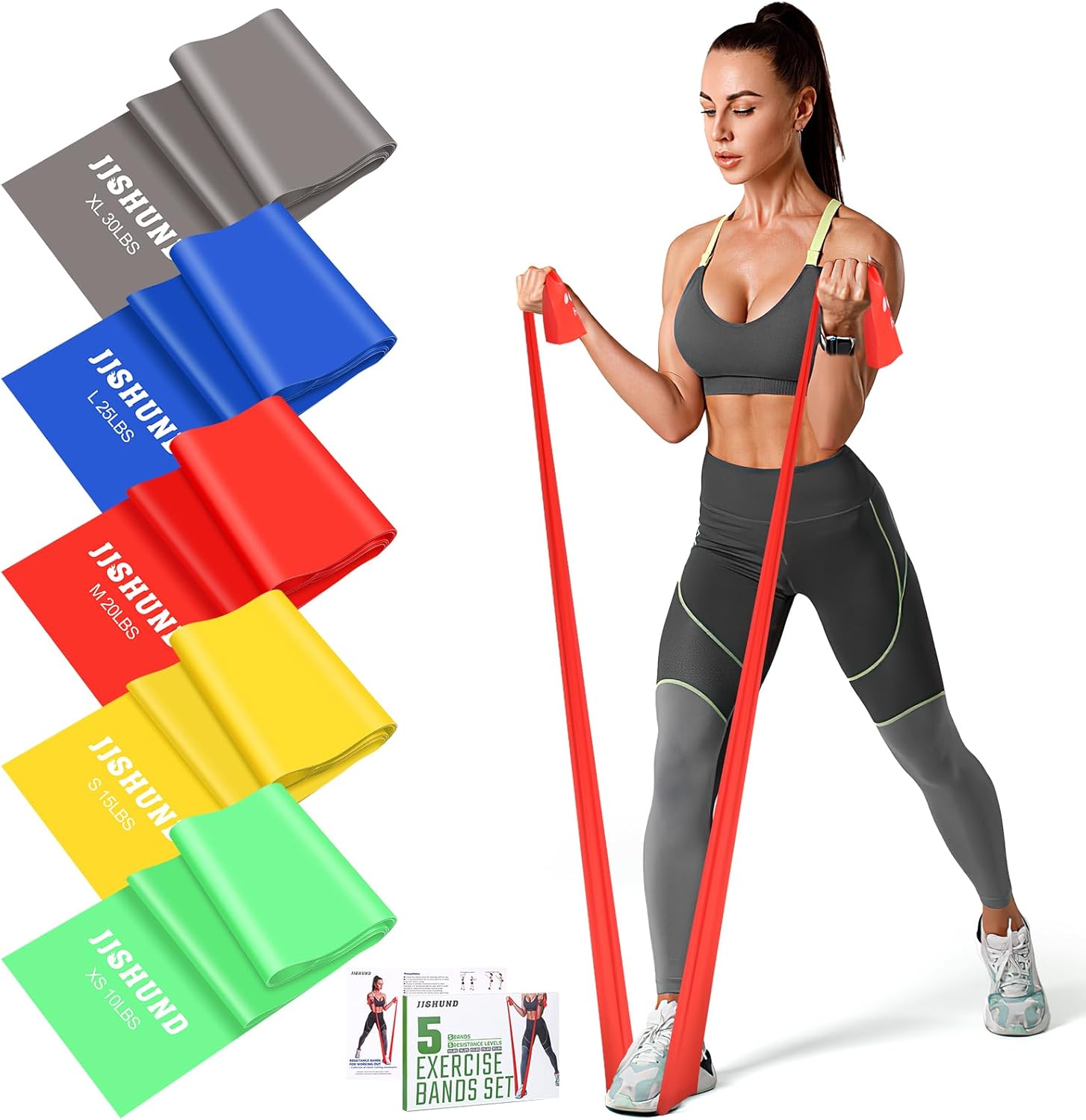 5 Pcs Resistance Bands, Professional Exercise Bands Elastic Stretch Bands for Fitness Yoga Pilates Stretching Strength Training, Workout Bands for Women and Men Home Gym