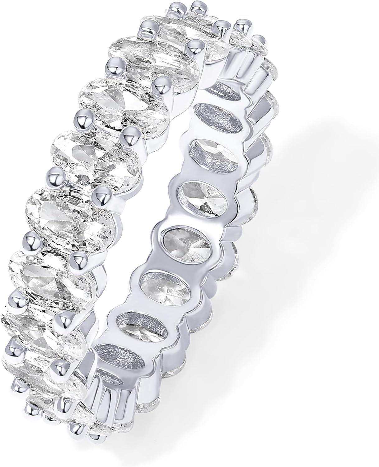 PAVOI 14K Gold Plated Eternity Ring for Women - Statement Eternity Band Rings with Oval Cubic Zirconia - Stackable Wedding Band - Love Engagement Trendy Bridal Jewelry