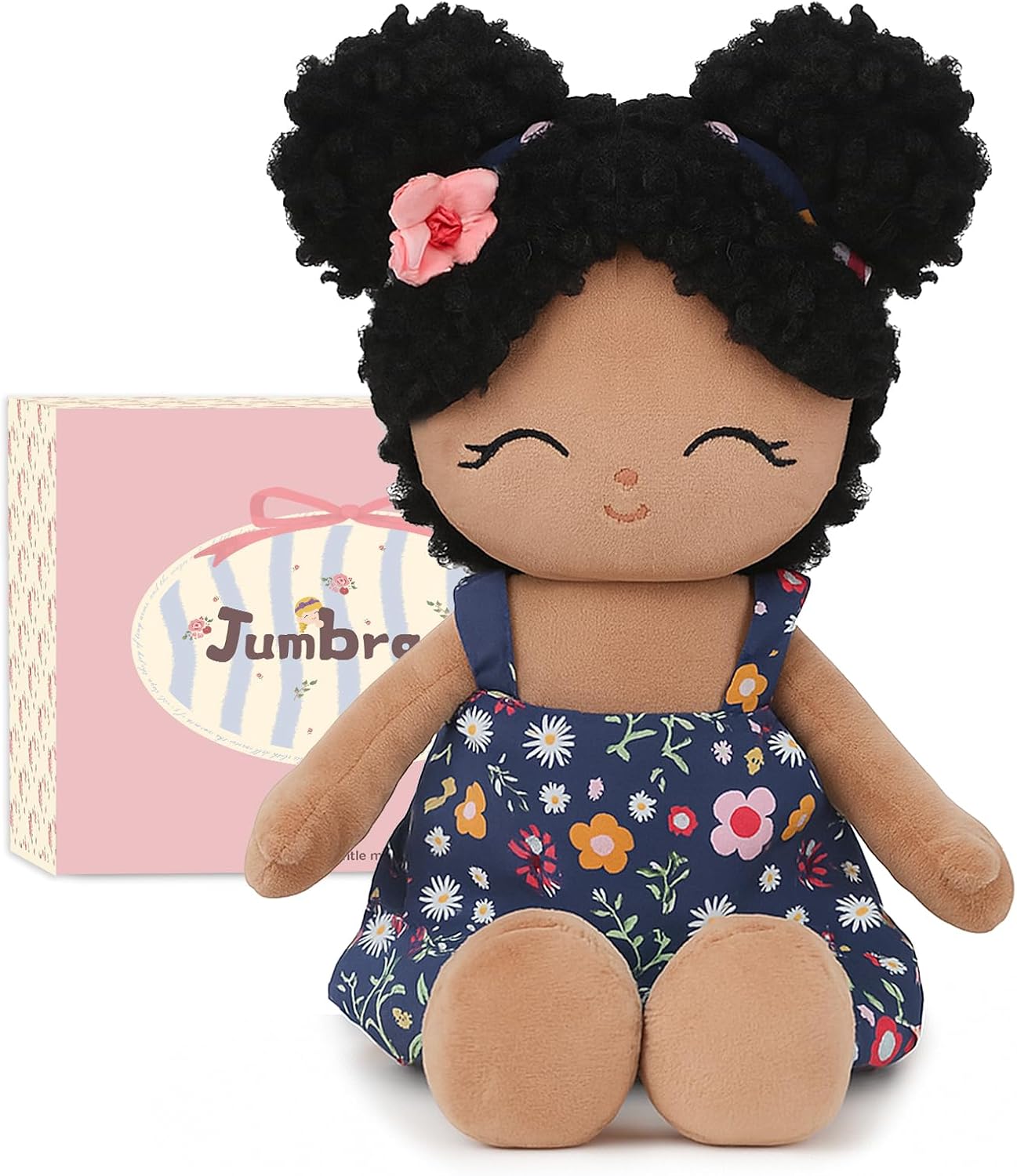 Jumbrace Soft Baby Doll Toys 16'' African American Baby Rag Doll for Girls, One Year Old Girl Birthday Gifts,Plush Toys for Toddlers Kids Infants (Black)