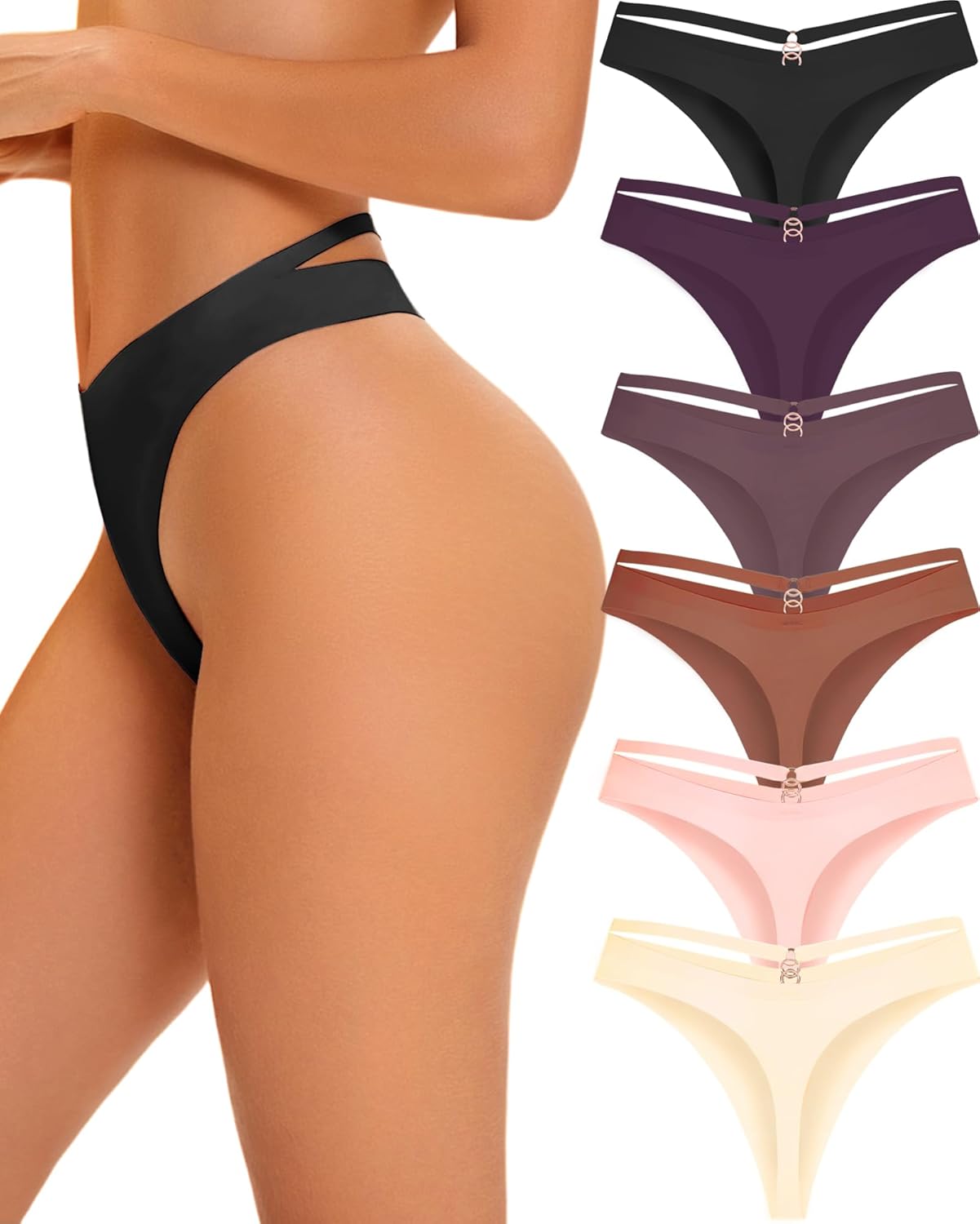 READY TO LOVE Women's Underwear Seamless Thongs 6 Pack No Show Thong Breathable Invisibles Hollow Out Sexy Panties Underwear