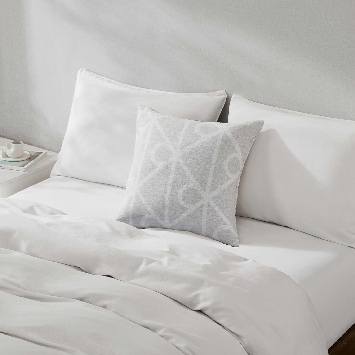 Calvin Klein - Decorative Pillow, Yarn-Dyed Jacquard Throw Pillow with Modern Emblem Pattern, Pillow for Couch or Bed, 20" x 20", Grey