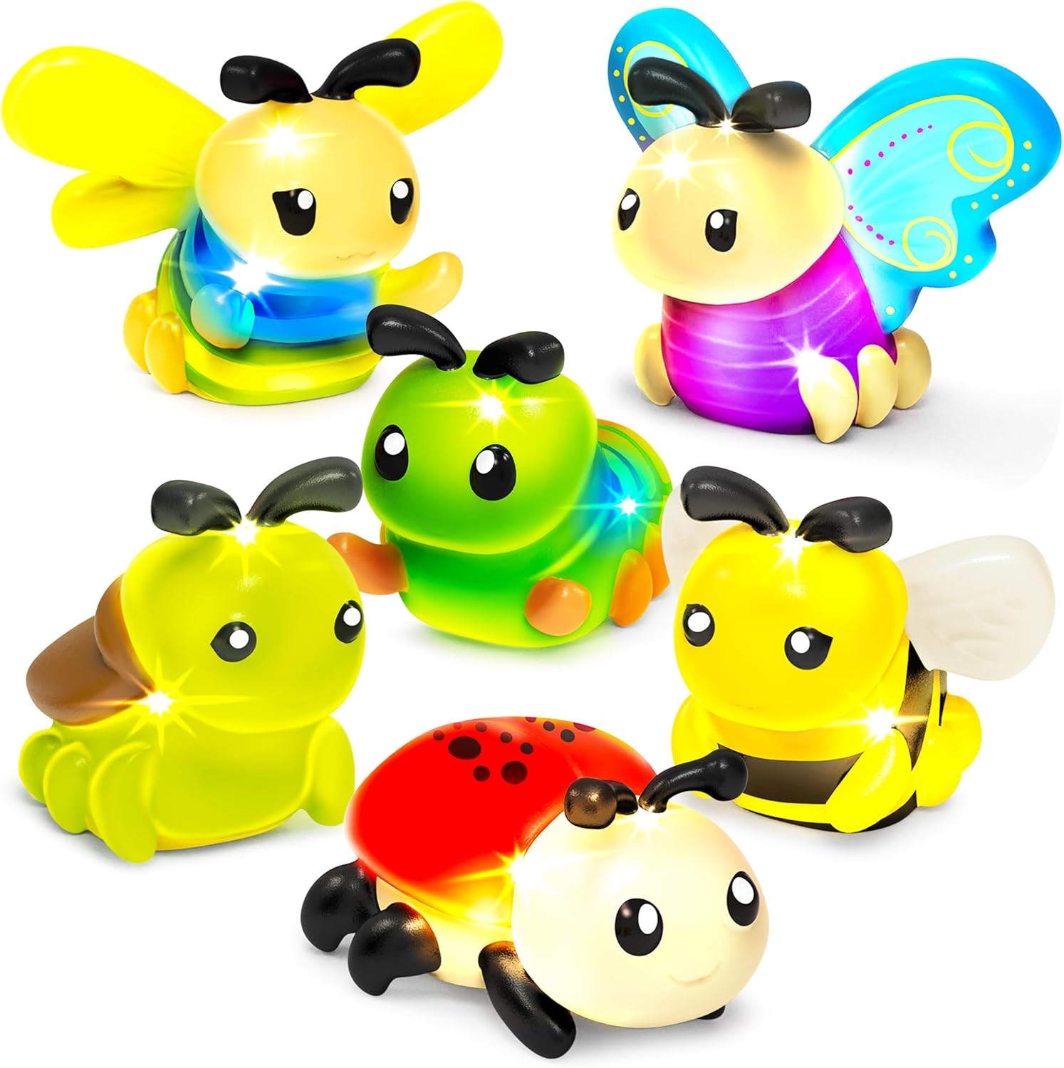 Tub Works® Bugs™ Light Up Bath Toys, 6 Pack | Water-Activated Light Up Toys Flash &amp; Change Color | Easy-Grip Baby Girl &amp; Toddler Bath Toys | Glow Bugs for Kids | Sensory Bathtub Toys with Bath