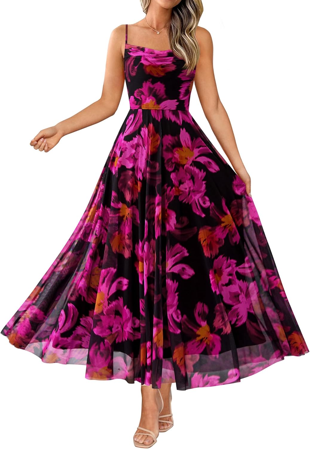 BTFBM Women Summer Floral Maxi Dresses Elegant Spaghetti Strap Dress Printed Party Dress Beach Long Dresses