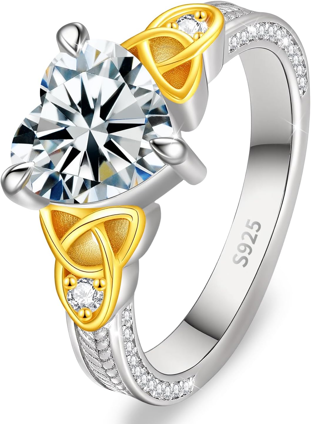 BIHFN Moissanite Promise Rings for Her, 2CT D Color VVS1, Thickened 925 Sterling Silver Band with 18K White Gold Plated, Heart Shaped Celtic Knot, Wedding Anniversary Engagement Gift with Certificate