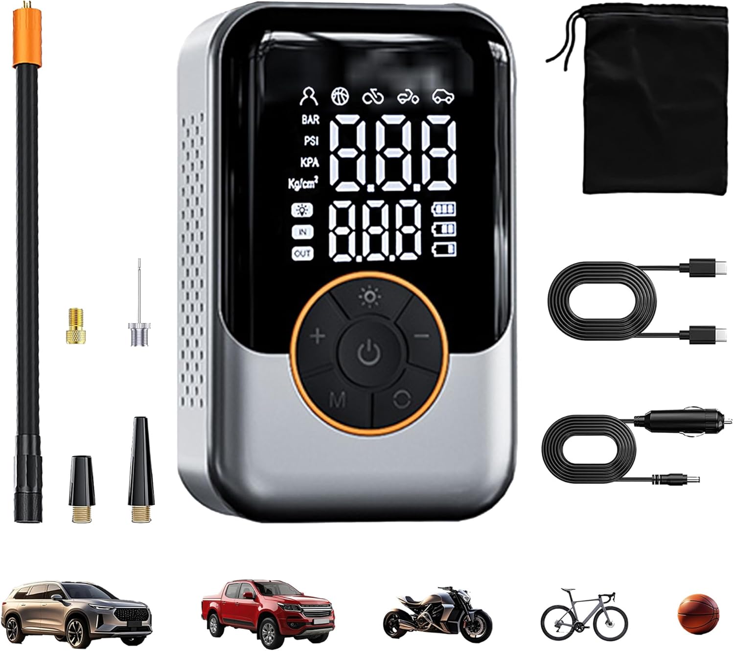 ReboostFast Cordless Portable Tire Inflator, Fast with Digital Pressure Gauge, Emergency LED Light for Car\/Motorcycle\/Bike\/Inflatables, 150PSI Rechargeable &amp; 12V DC Dual Mode (C-Dark Grey)