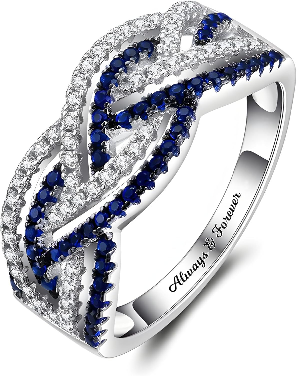 oirejfdj Personalized Engraved Cross-Finger Double Row Birthstone Ring 925 Sterling Silver Promise Ring for Her Wedding Bands Rings Engagement Ring