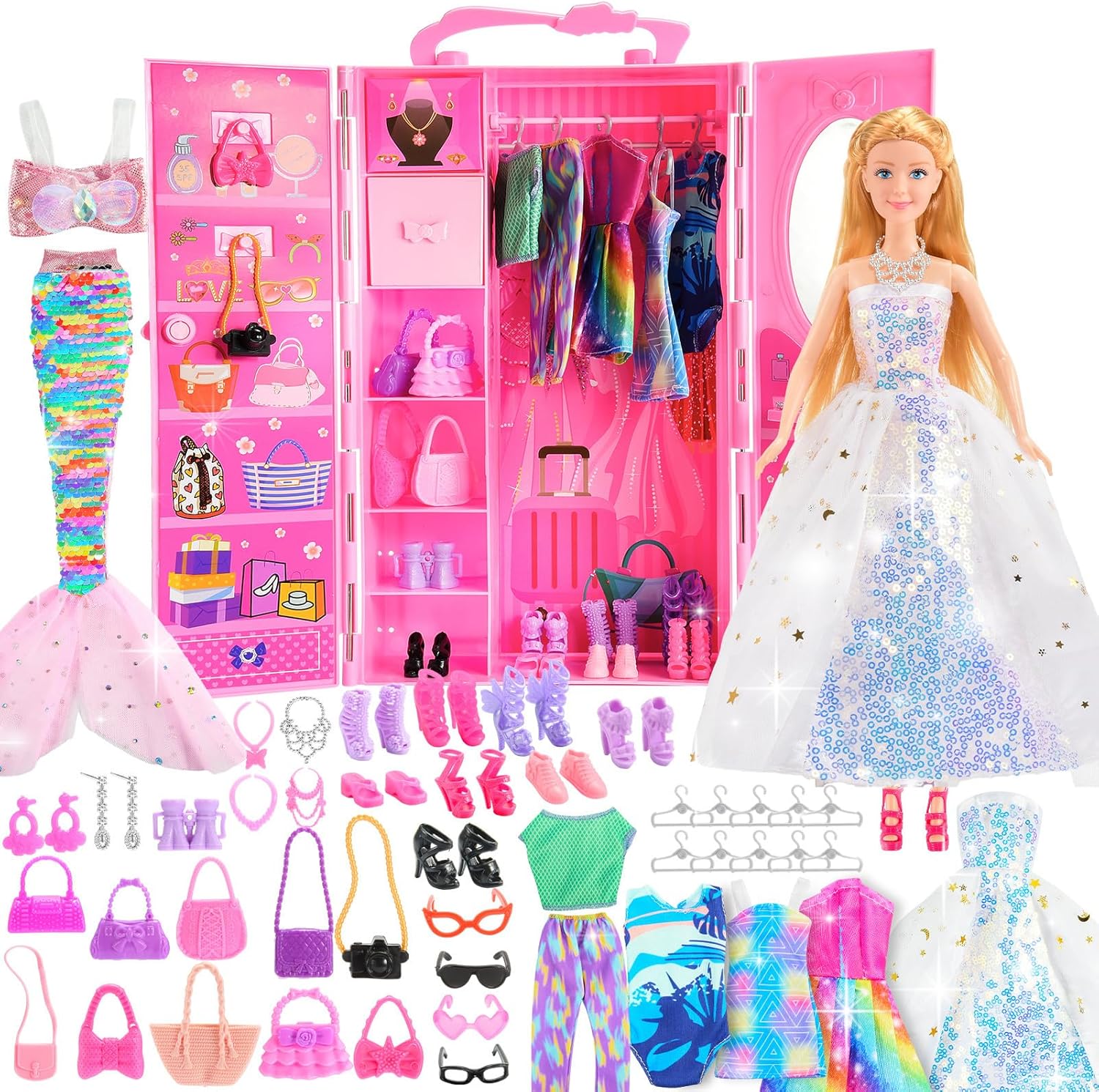 ZapWhiz Gifts for 3-12 Year Old Girls, Doll Closet Girl Toys Age 6-8 Dress up Dolls for girls 4-6 with Clothes &amp; Accessories Pretend Play Doll Toddler Toy for 3 4 5 6 7 8 9 Year Old Girl Birthday 