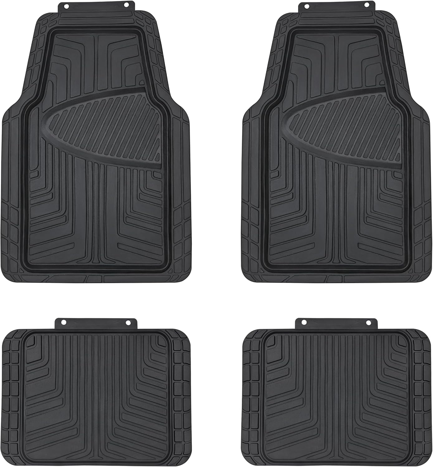 Amazon Basics 4-Piece Premium All-Season Anti-Slip Rubber Floor Mats, All Weather Protection for Cars, SUVs and Trucks, Universal Trim to Fit, Black