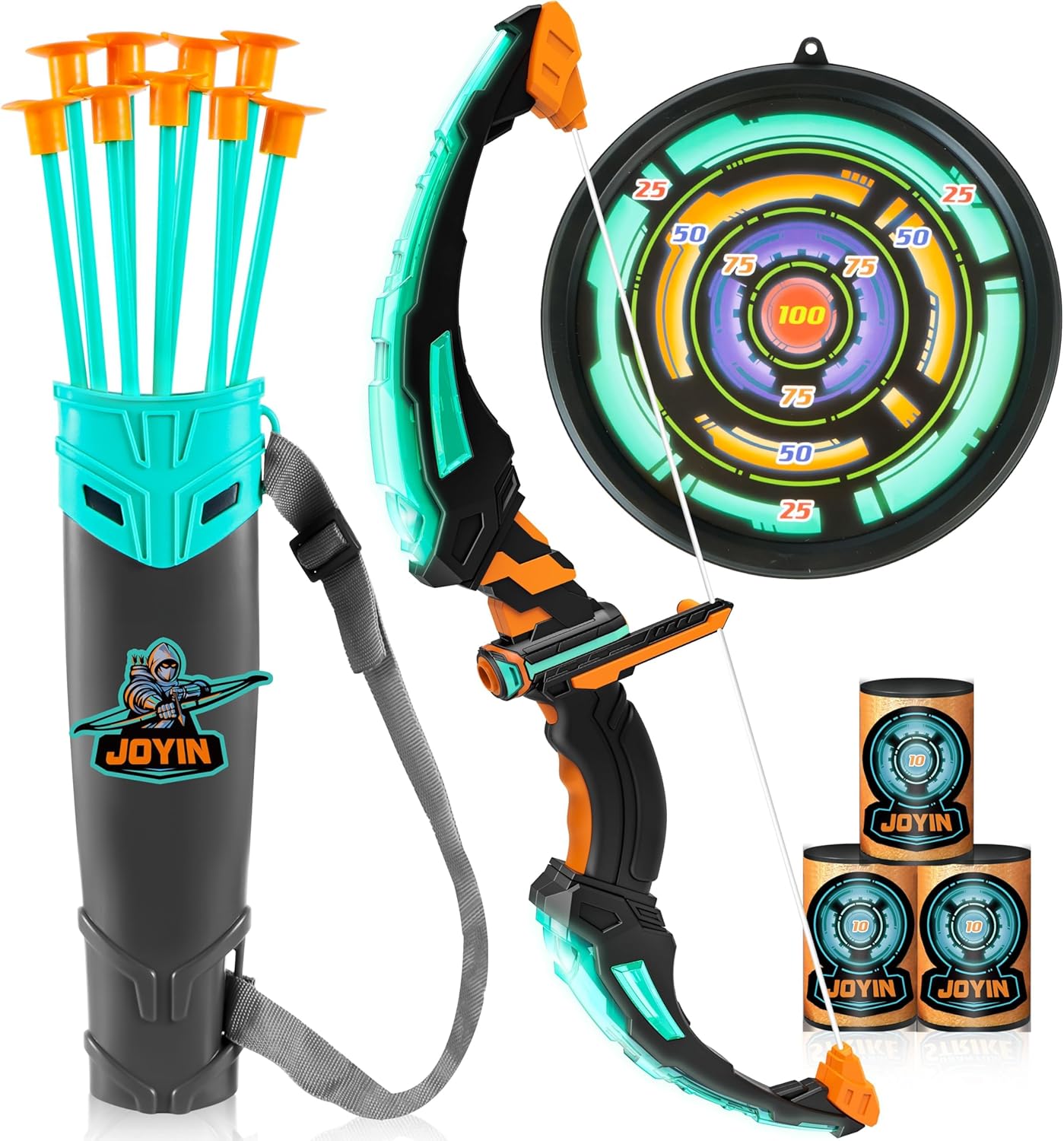 JOYIN Kids Bow and Arrow Set, LED Light Up Archery Toy Set with 9 Suction Cup Arrows, Target &amp; Arrow Case, Indoor and Outdoor Hunting Play Gift Toys for Kids, Boys &amp; Girls Ages 6-12