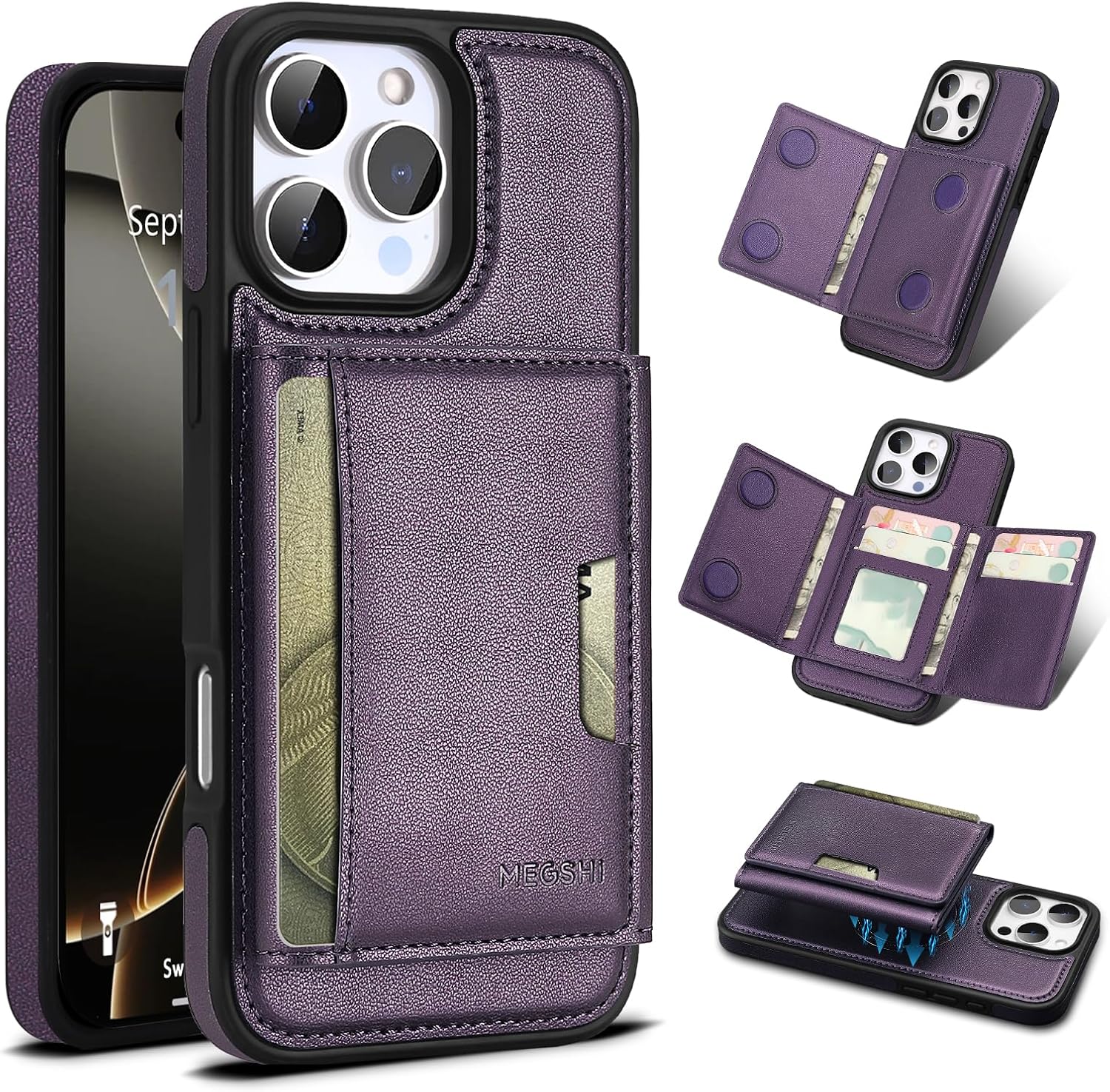 Godzoen for iPhone 15 pro max Wallet Case, 2-in-1 Detachable Phone Case, Card Holder RFID Blocking, Fashionable Faux Leather Card Slot &amp; Folding Design (Purple 6.7'')