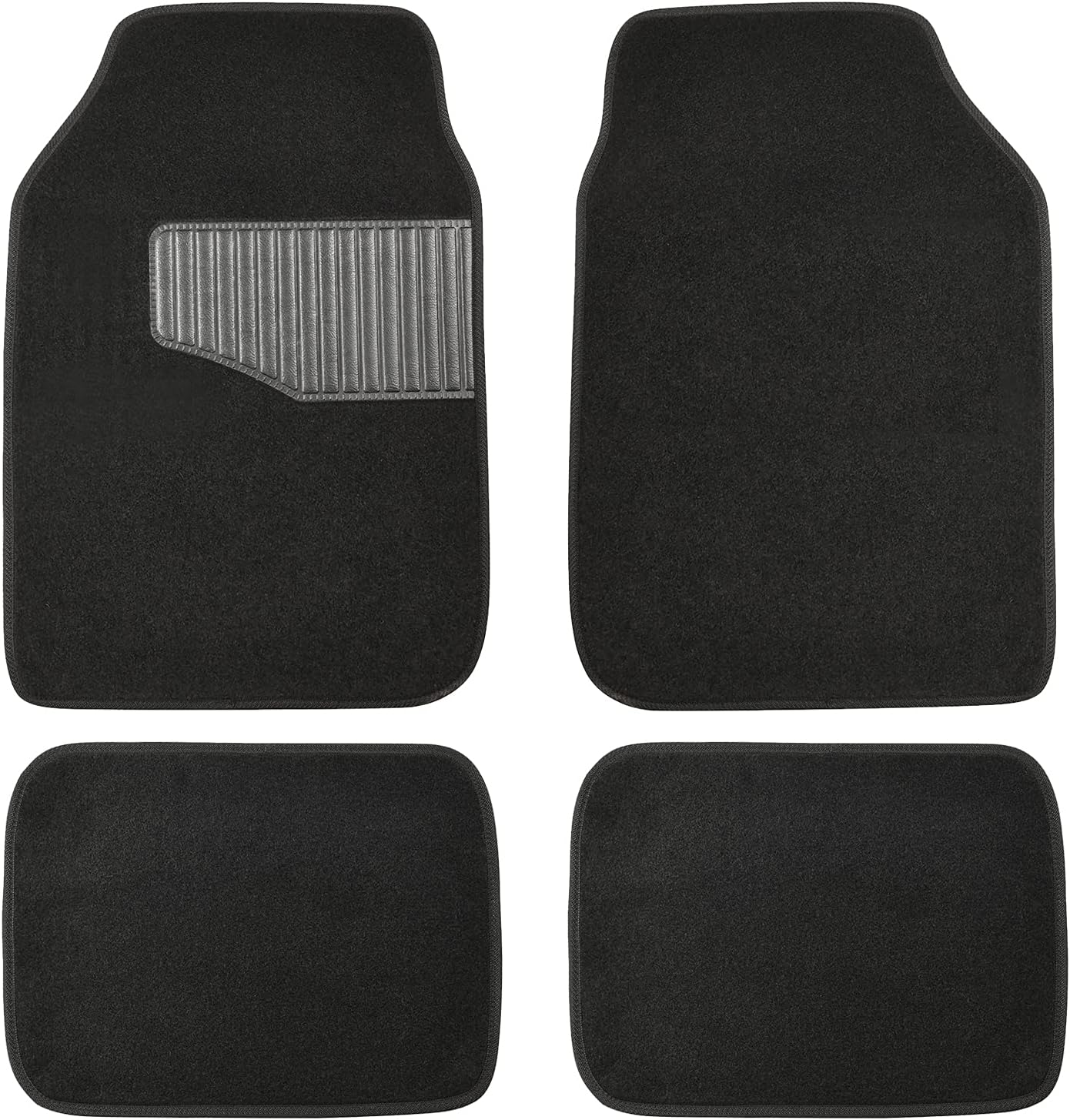 Amazon Basics Universal Fit Anti-Slip Carpet Floor Mats, Full Set for Car, SUV, Van &amp; Truck, 4 count, Black, 25"L x 17.5"W (Front), 13"L x 17.5"W (Rear)