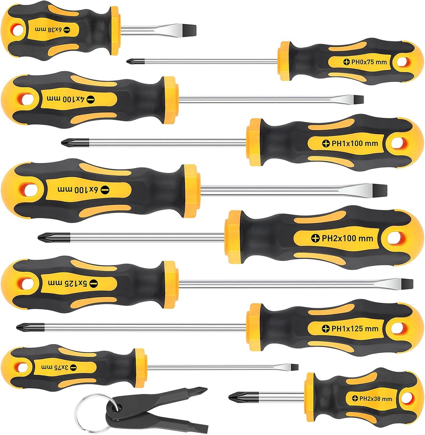 Amartisan 10-Piece Magnetic Screwdrivers Set, 5 Phillips and 5 Slotted Tips Professional Cushion Grip Screwdriver Set 2pcs Portable Multifunction Key Mini Screwdriver (Yellow)