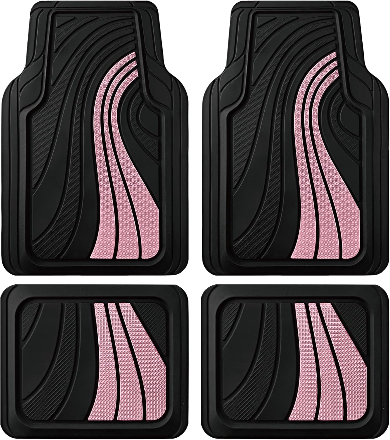 Road Comforts Car Floor Mats Full Set \u2013 Front &amp; Rear Car Floor Mats with Aluminum Design, Anti-Slip Backing, All-Weather Protection, Trim-to-Fit Car Mats for Most Sedans, SUVs &amp; Vans - Pi