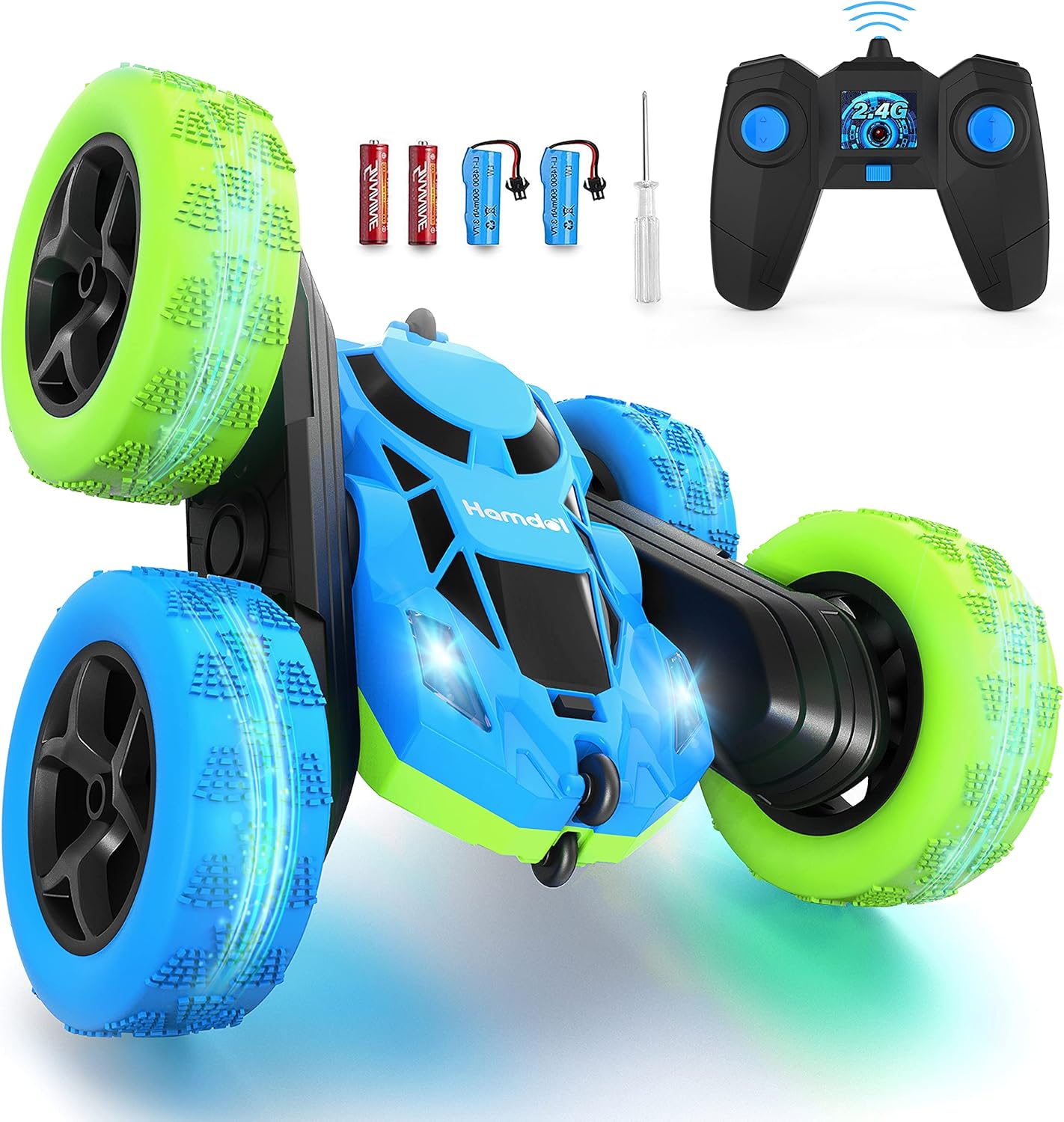 Hamdol Remote Control Car for Kids, 360° Rotating Double-Sided RC Car with LED Headlights, 4WD 2.4GHz Electric Rechargeable Toy Vehicle for Boys and Girls, Perfect Birthday
