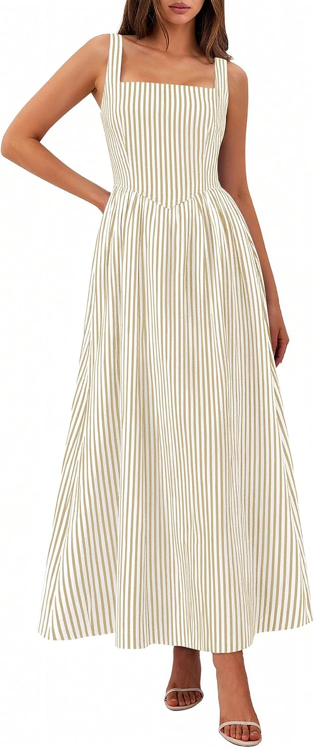 PRETTYGARDEN Women's Maxi Dress Summer Striped Sundress 2026 Spring Smocked A Line Long Flowy Beach Vacation Party Dresses